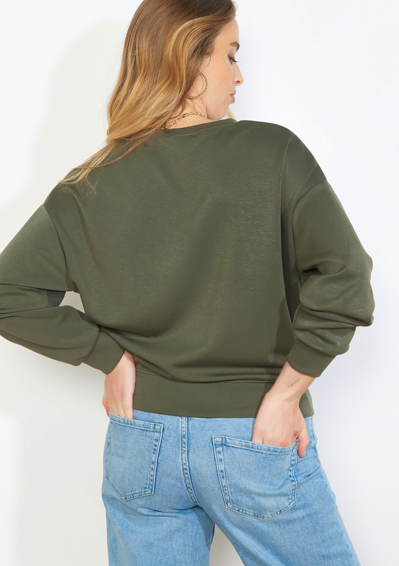 Comfortabele sweater met ronde hals - KHAKI TILLEUL - 15100422_4406