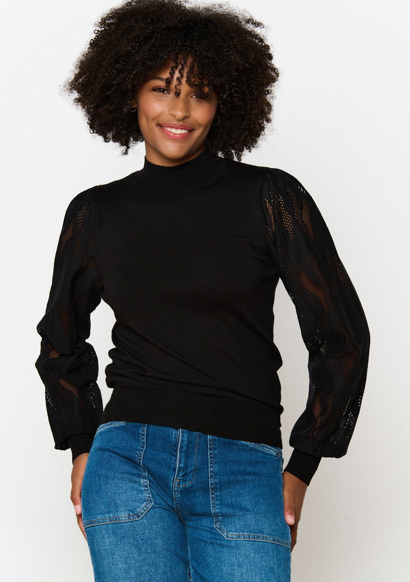 Pull avec manches en mesh, Pull avec manches en mesh - BLACK - 04006526