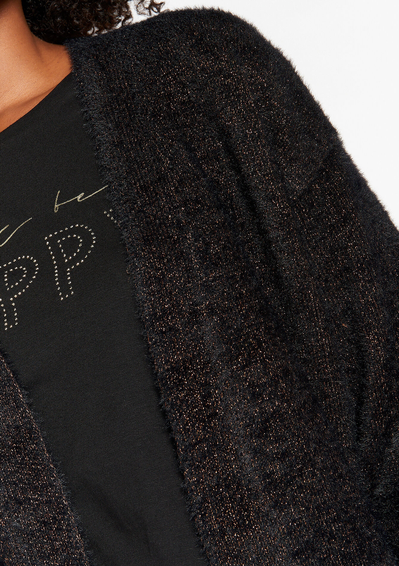 Open eyelash cardigan, Open eyelash cardigan - BLACK - 1071521