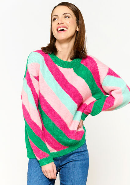 Pullover with diagonal stripes - ALMOND GREEN - 04006500_1724