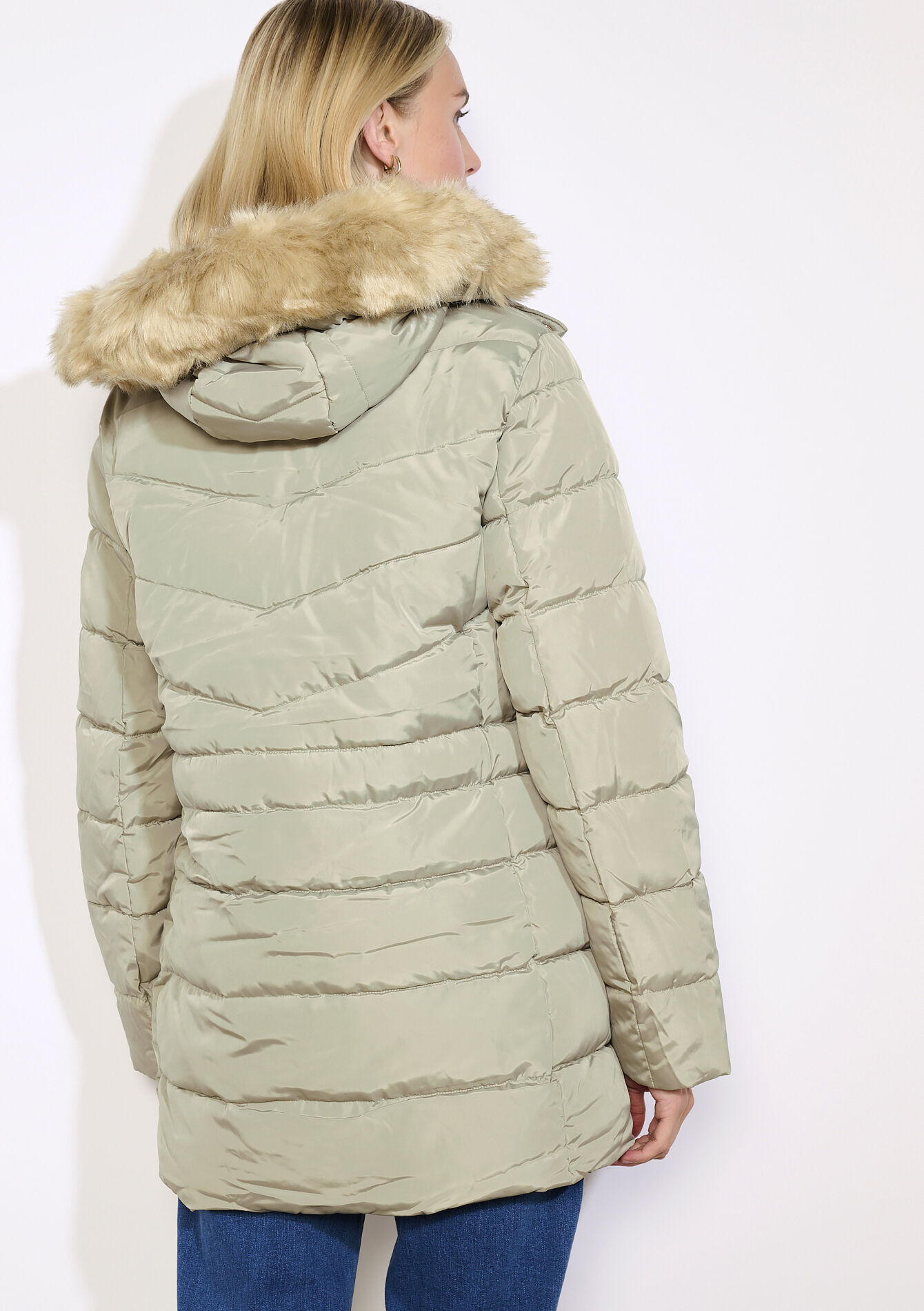 Doudoune capuche bord fourrure - KHAKI FADED - 23000755_4326