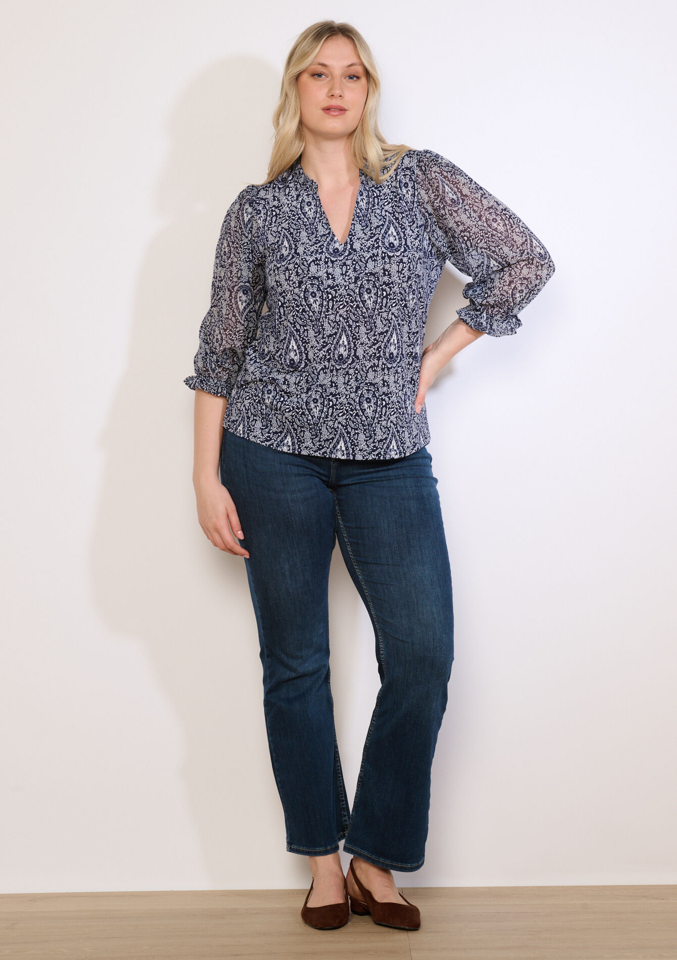 Blouse met print en voile - NAVY BASIC - 02302002