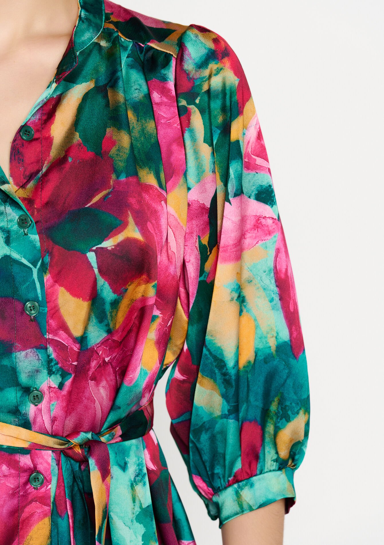 Satijnen hemdjurk met bloemenprint - FUCHSIA - 08103371_5626