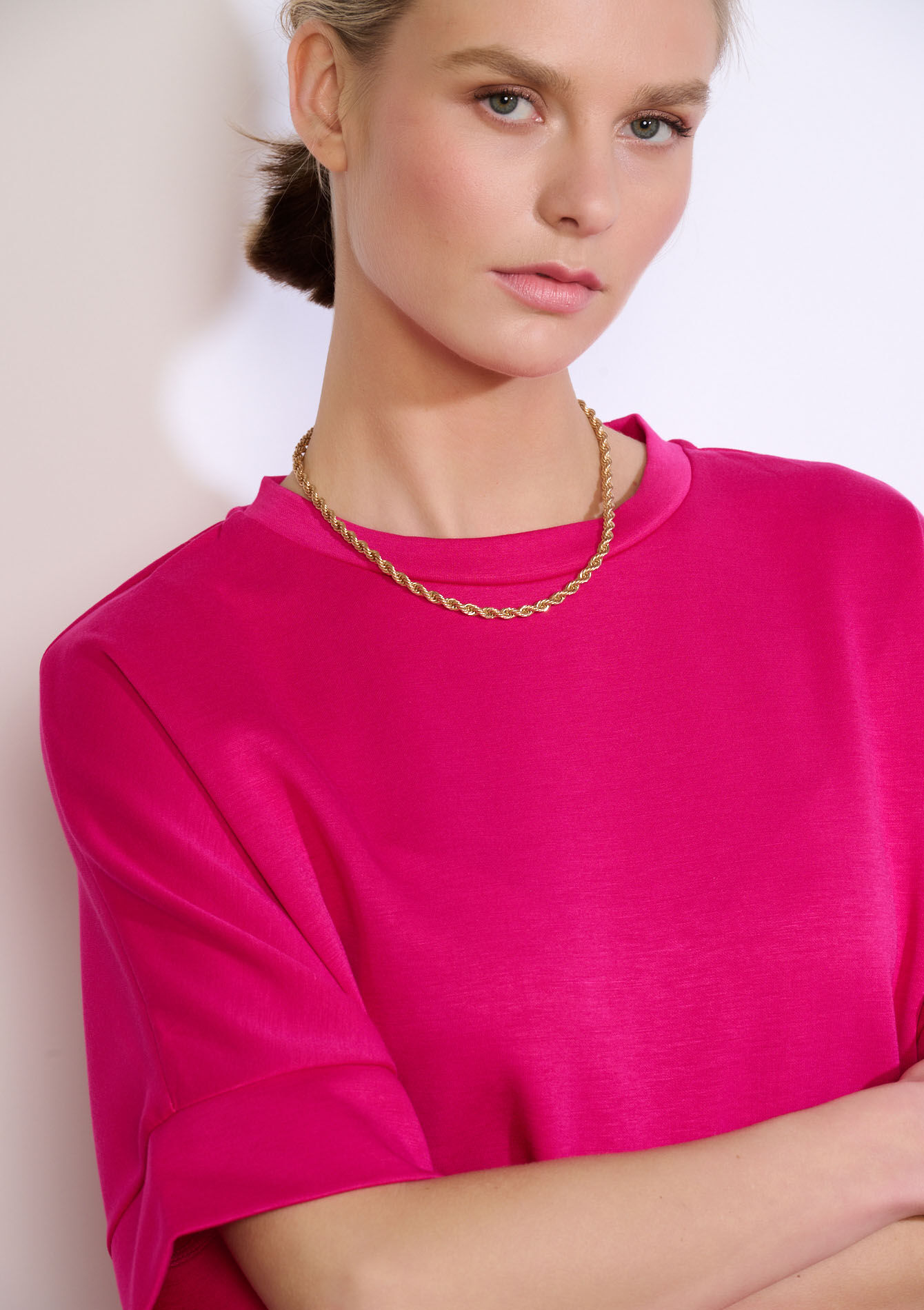 Modal T-shirt met ronde hals - FUSCHIA PINK - 15100407_1465