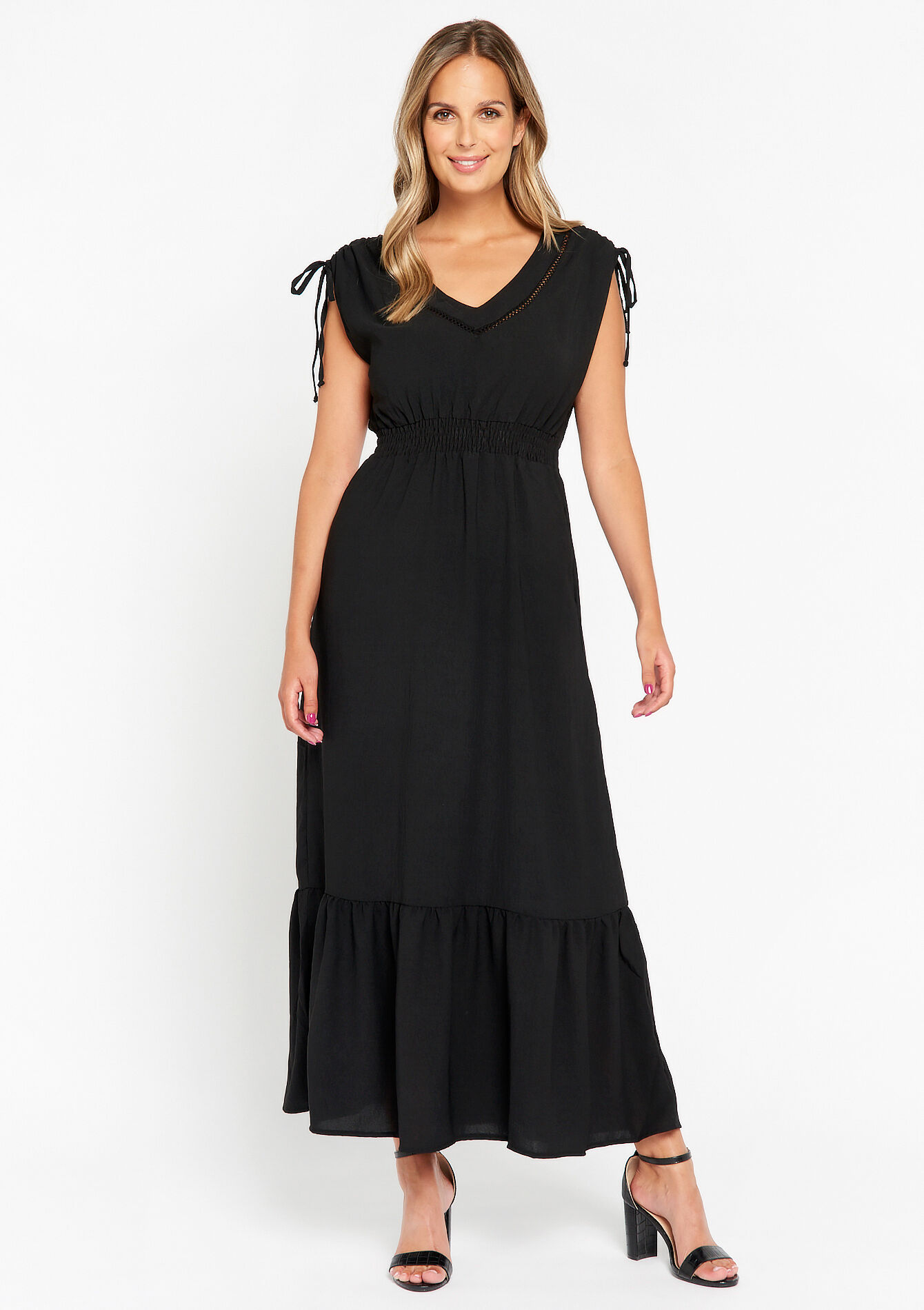 Robe longue à volants, Robe longue à volants - BLACK - 08602099