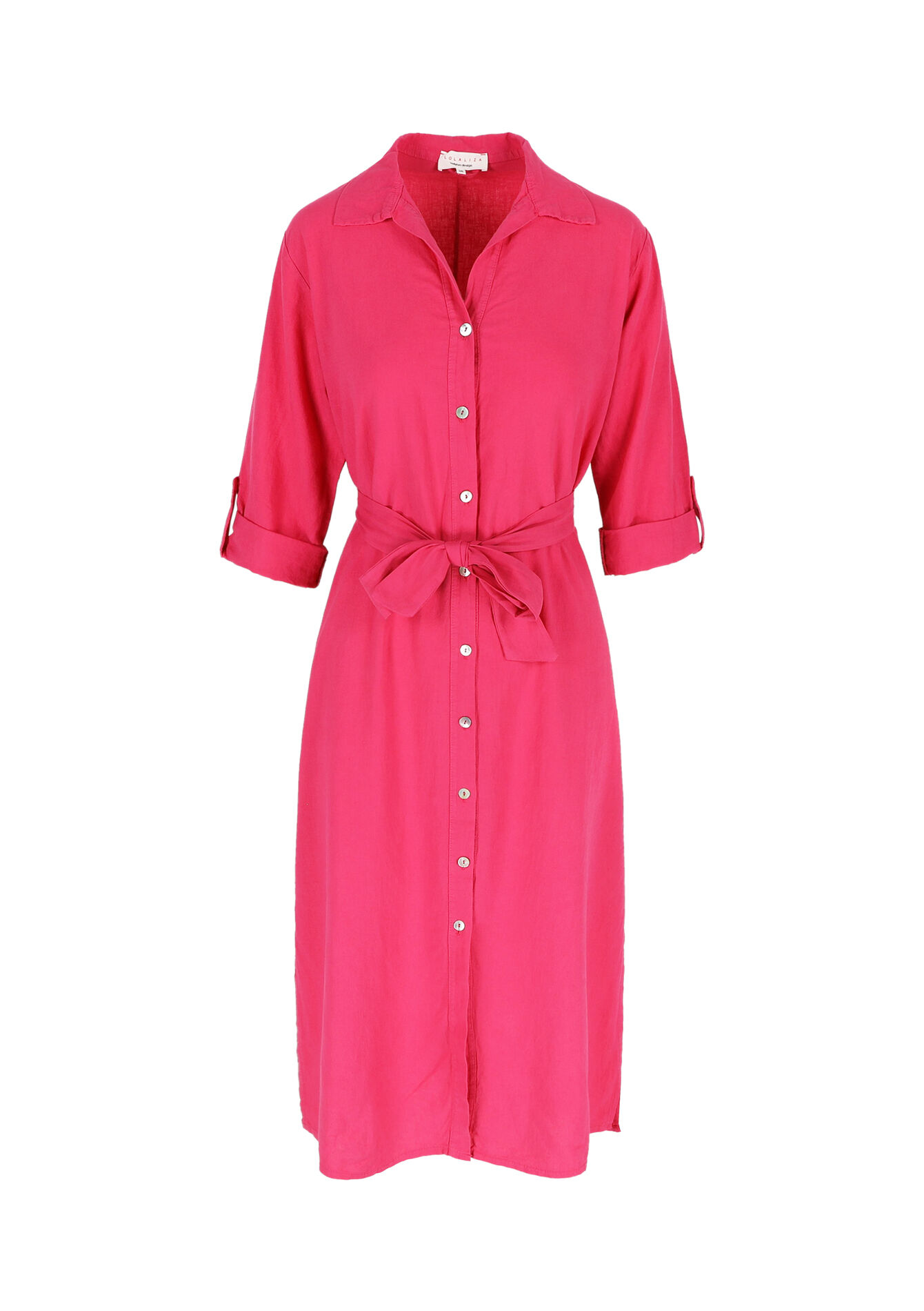 Linen shirt dress, Linen shirt dress - FUCHSIA - 08103687_5626