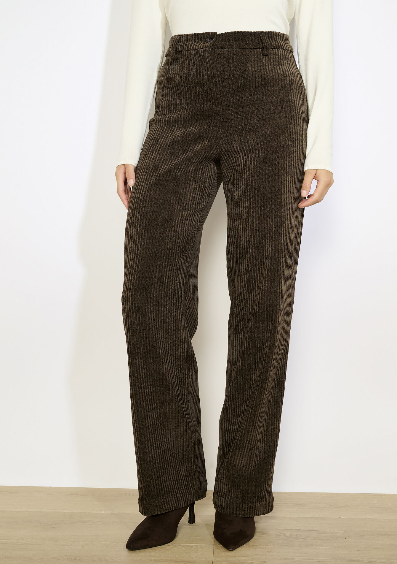 Ribfluwelen wijde broek - BROWN DARK CHOCOLATE - 06601052_3720