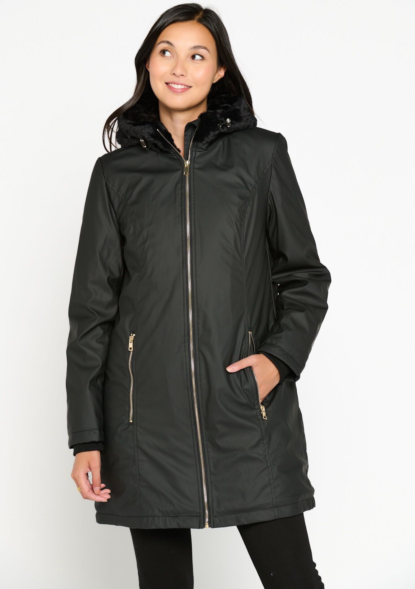 Parka matelassée avec fausse fourrure - BLACK - 1079248
