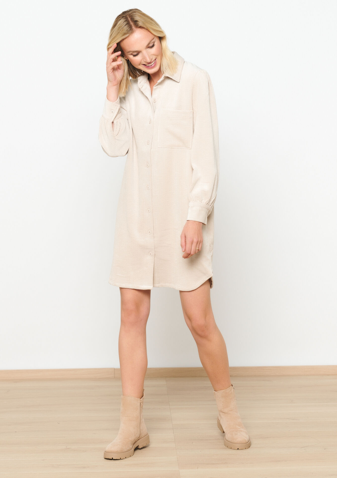 Corduroy hemdjurk - BEIGE SAND - 15100236_1940