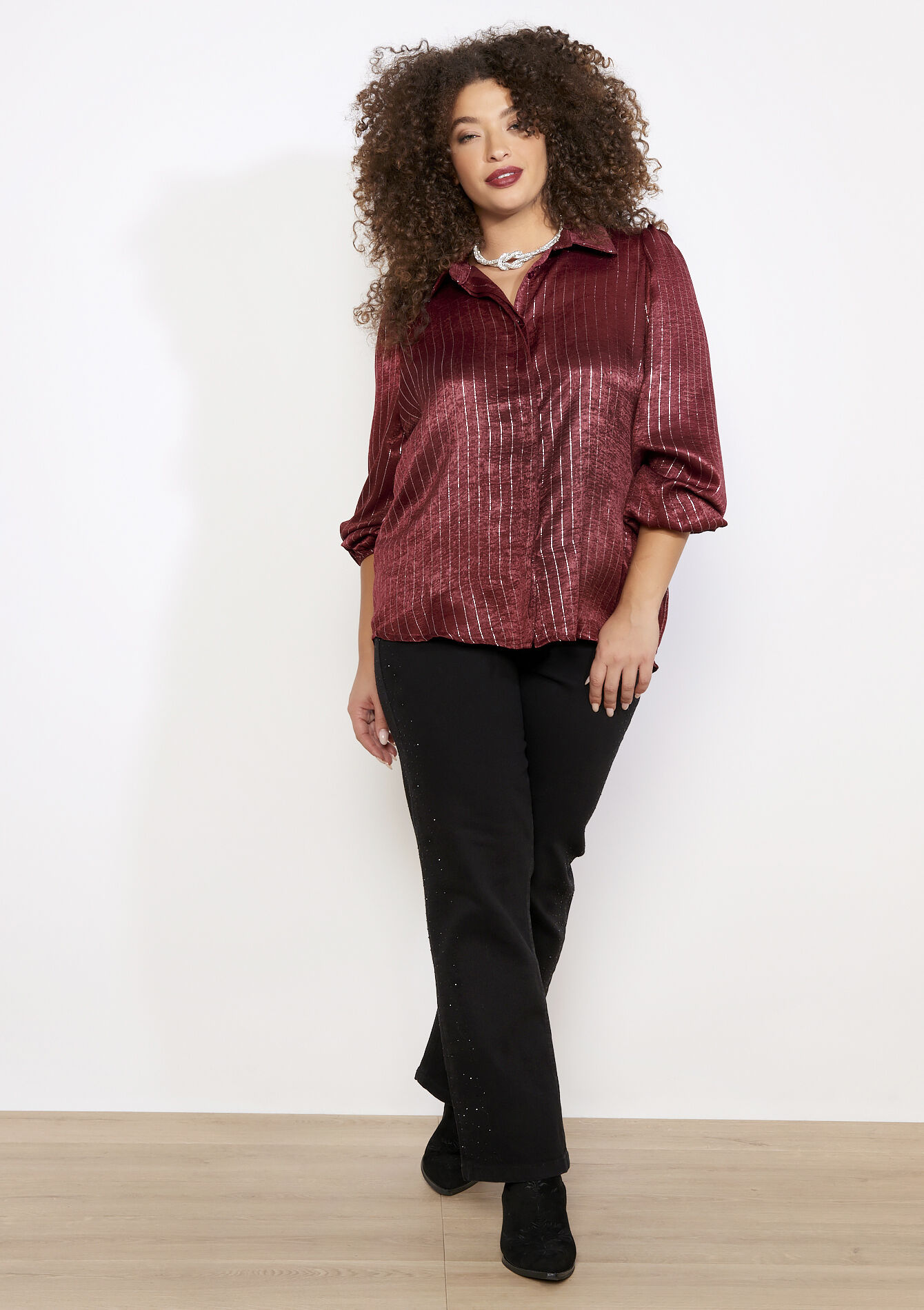 Satijnen blouse met glansstrepen, Satijnen blouse met glansstrepen - BORDEAUX WINE - 05703003_5514