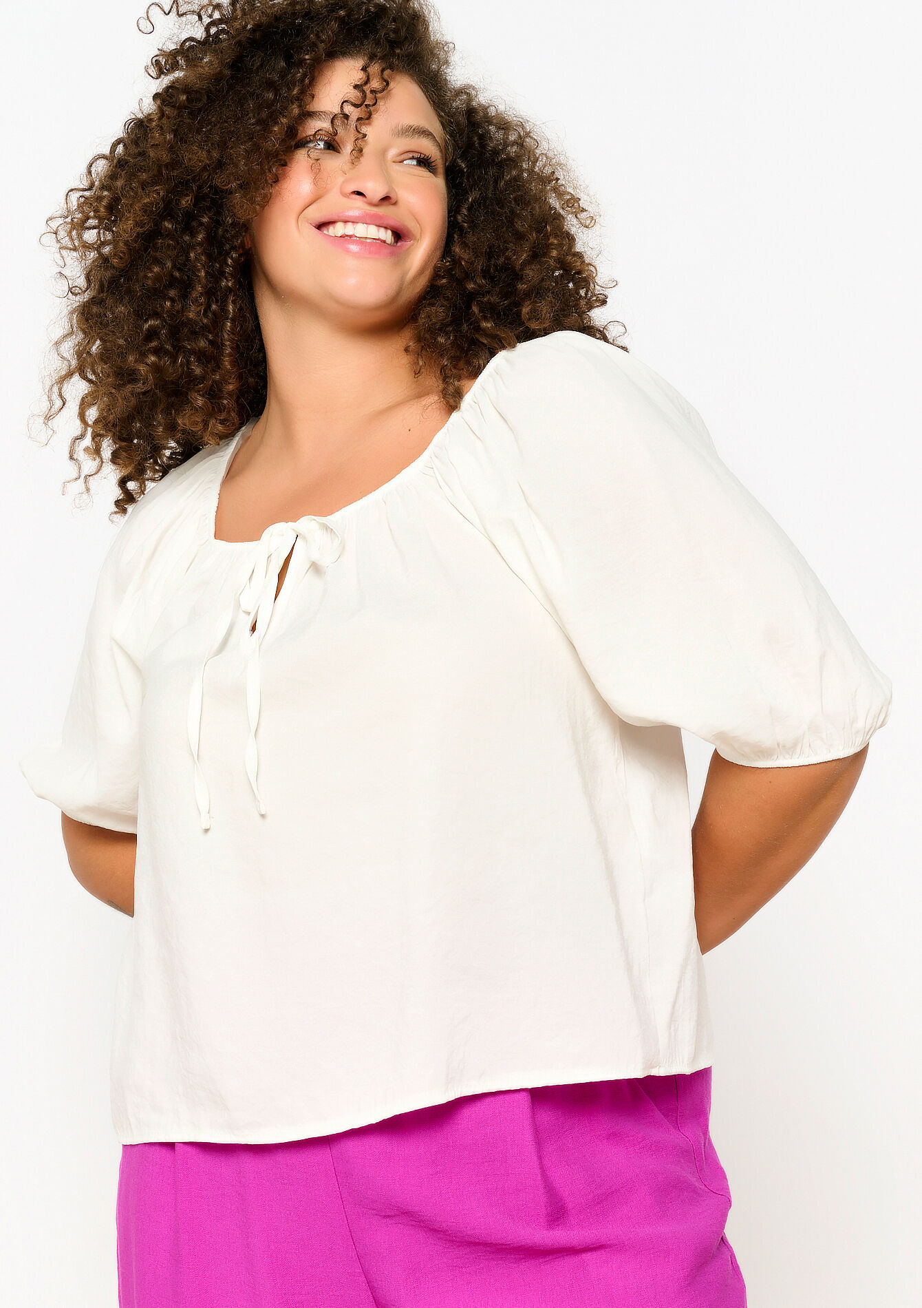 Blouse met pofmouwen, Blouse met pofmouwen - OPTICAL WHITE - 05702486_1019