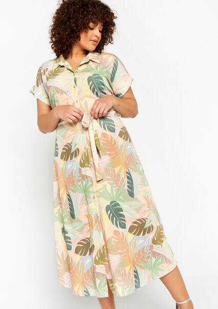 Shirt dress with tropical print - LT BEIGE - 08601983_2527