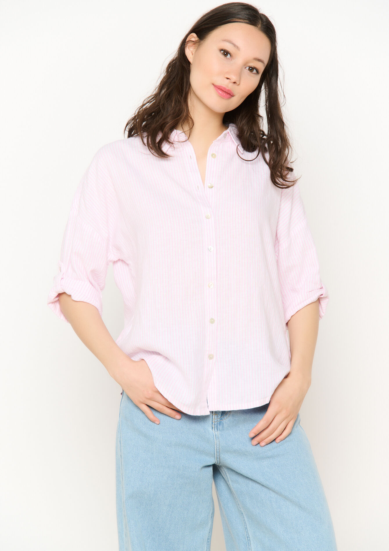 Losvallend gestreept hemd - LIGHT PINK - 05702670_1303