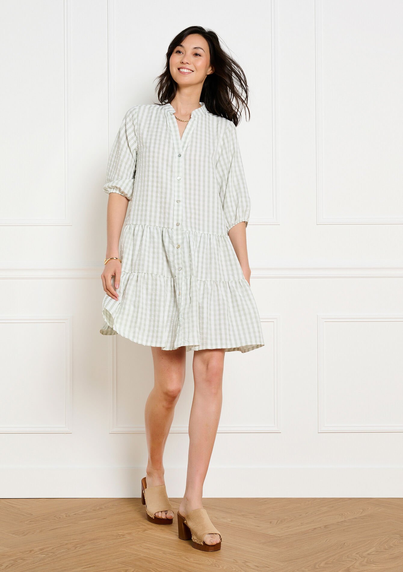 Robe courte chemise à volants, Robe courte chemise à volants - MINT GREEN - 08104520_1723