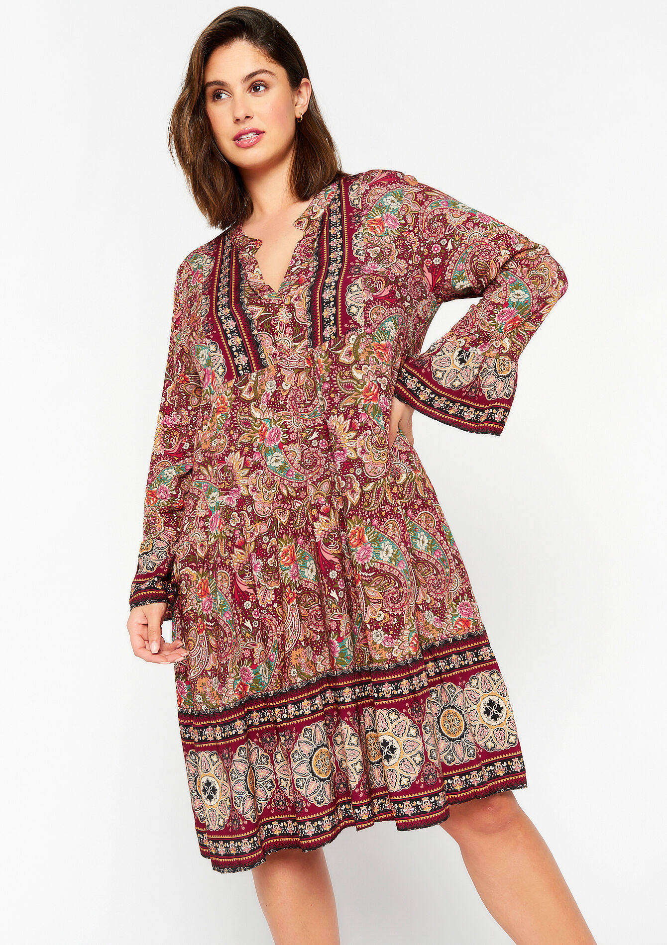 Babydoll dress with paisley print, Babydoll dress with paisley print - FUCHSIA - 08103236_5626