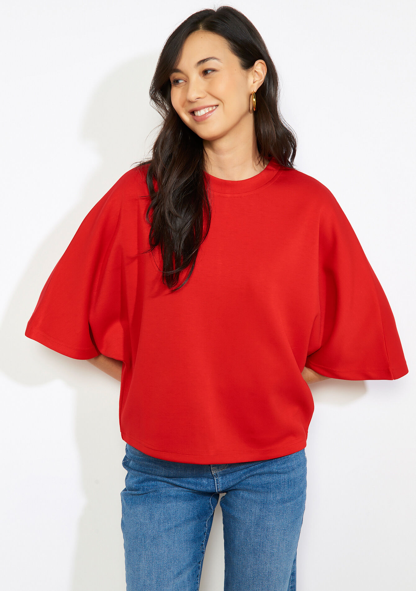 Oversized minimalist sweatshirt - RED ORANGE - 15100416_1397