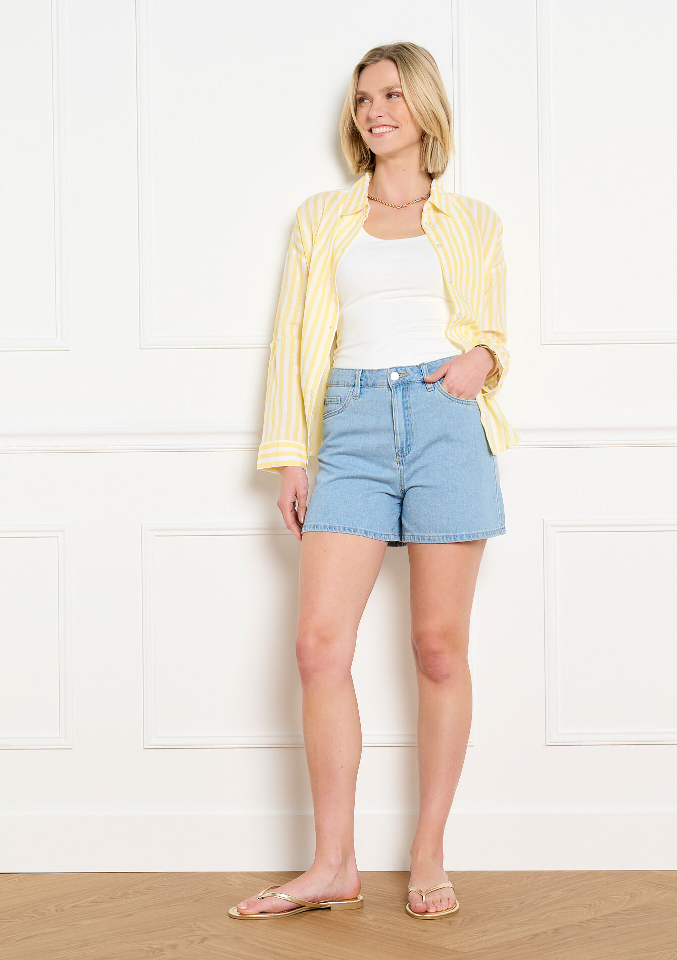 Los vallend gestreept hemd, Los vallend gestreept hemd - YELLOW PASTEL - 05702968_5004