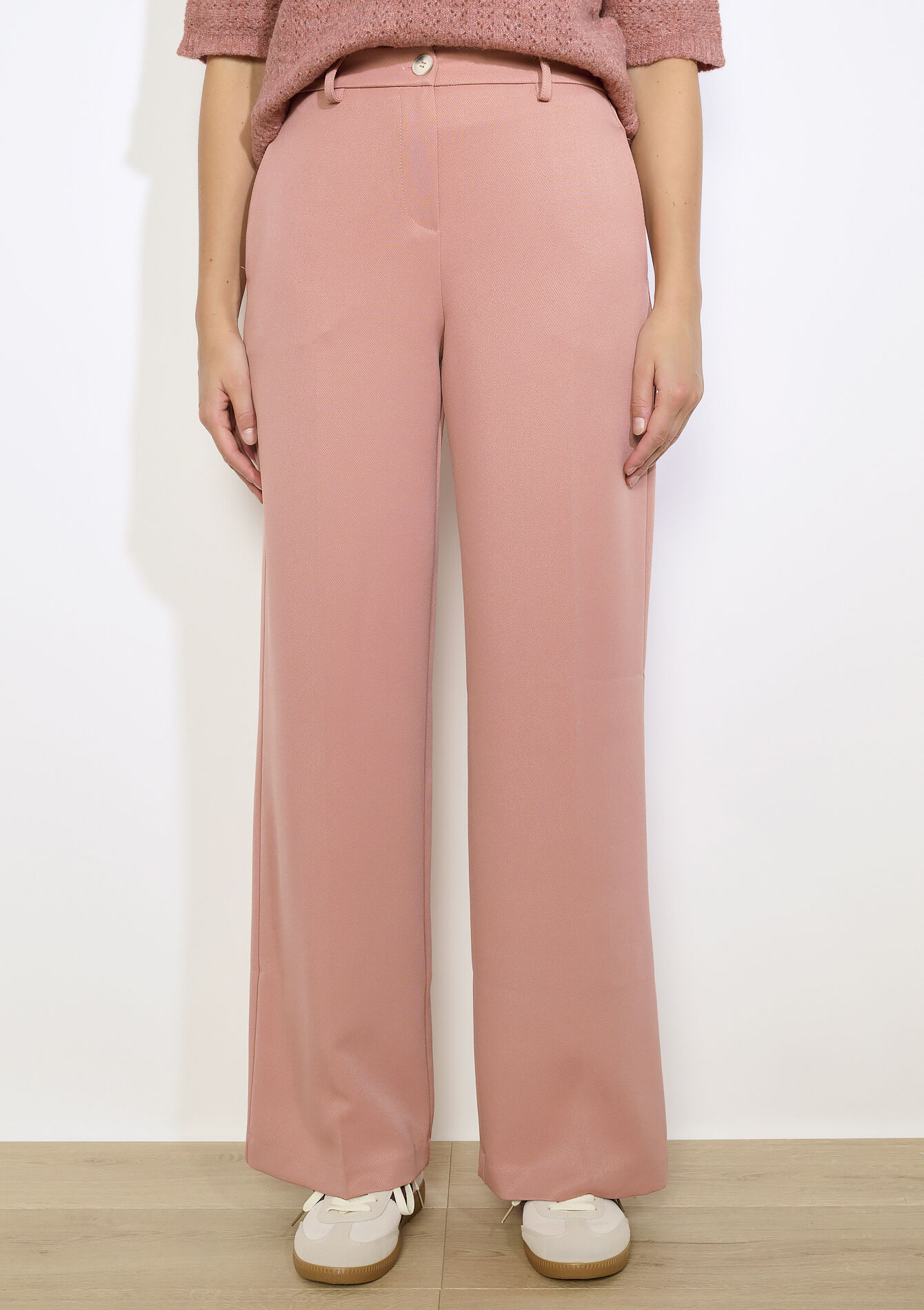 Pantalon large en sergé, Pantalon large en sergé - COSMETIC PINK - 06601045_5733