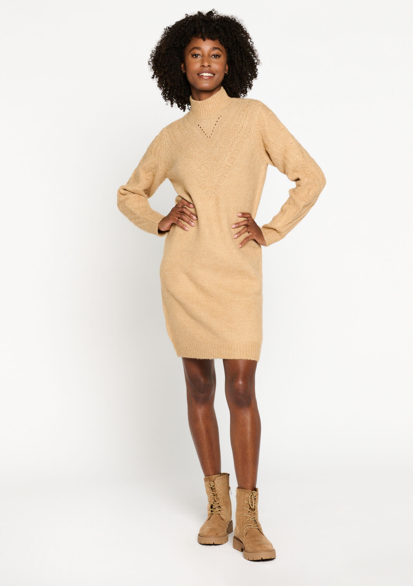 Kabelgebreide trui-jurk, Kabelgebreide trui-jurk - CAMEL - 08103304_950