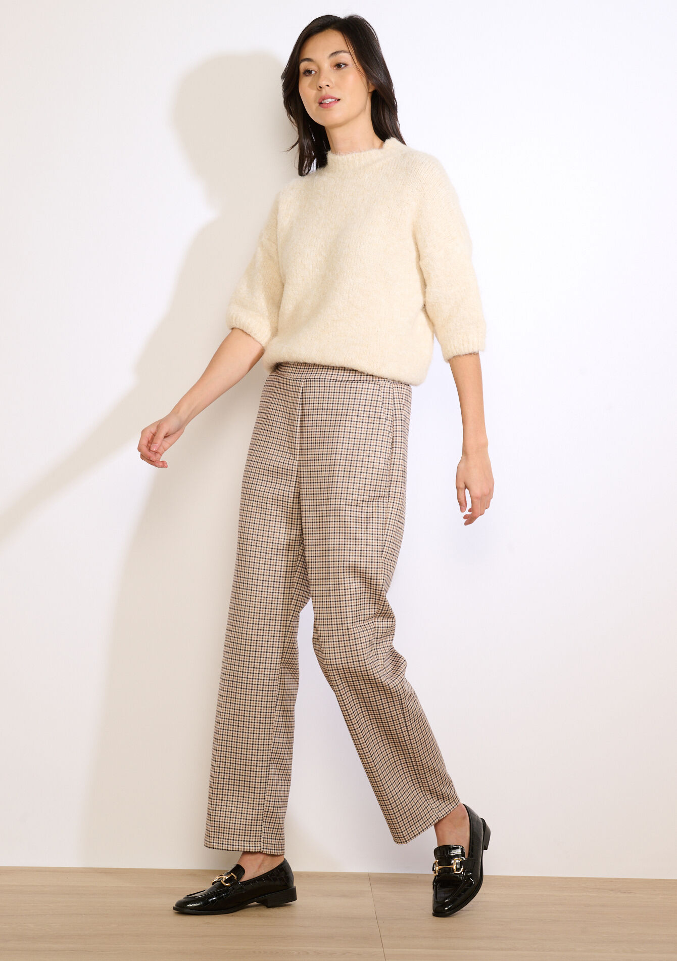 Geruite rechte broek, Geruite rechte broek - LT BEIGE - 06601071_2527