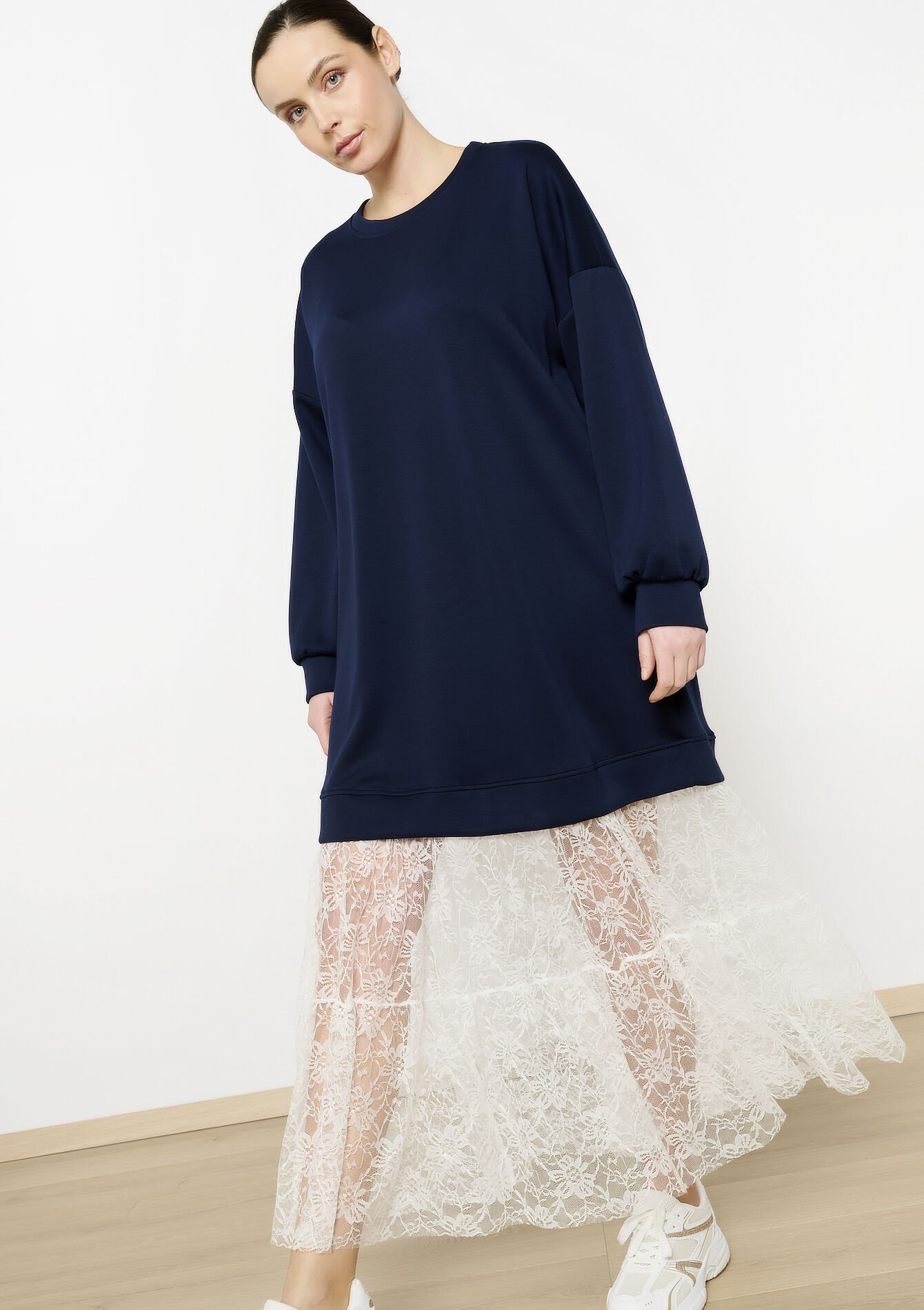 Sweaterjurk met kant, Sweaterjurk met kant - NAVY BASIC - 08103999_2723