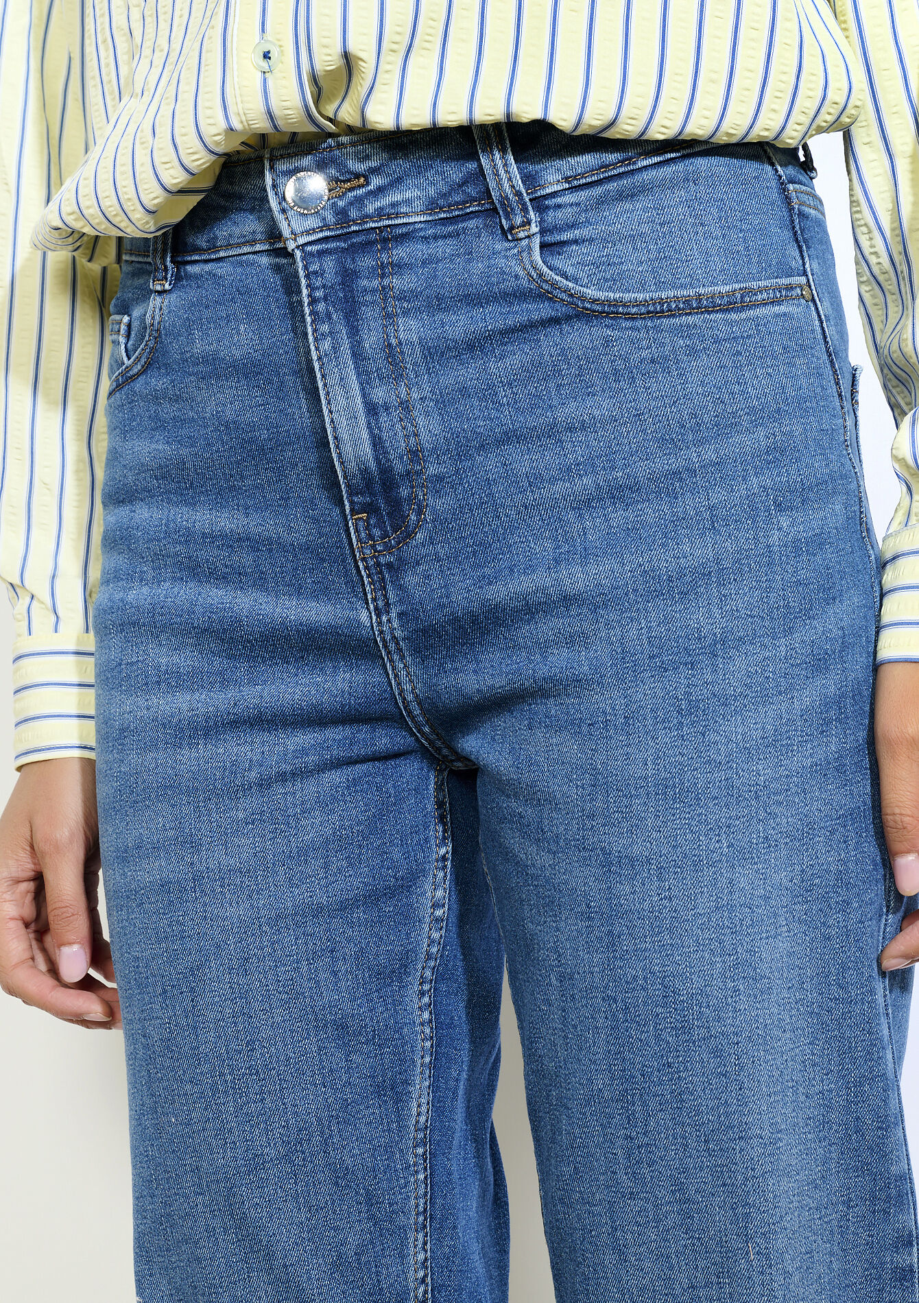 Hoge taille rechte jeans, Hoge taille rechte jeans - MEDIUM BLUE - 22000598_0500