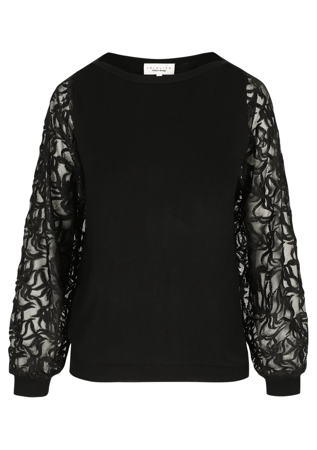 Sheer embroidered sleeve sweater, Sheer embroidered sleeve sweater - BLACK - 04006917_1119