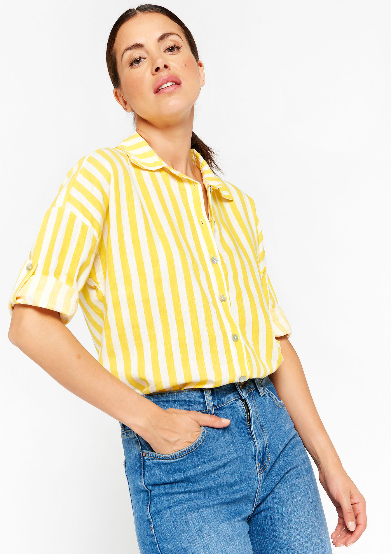 Chemise en lin à rayures - YELLOW BRIGHT - 05702347_4917