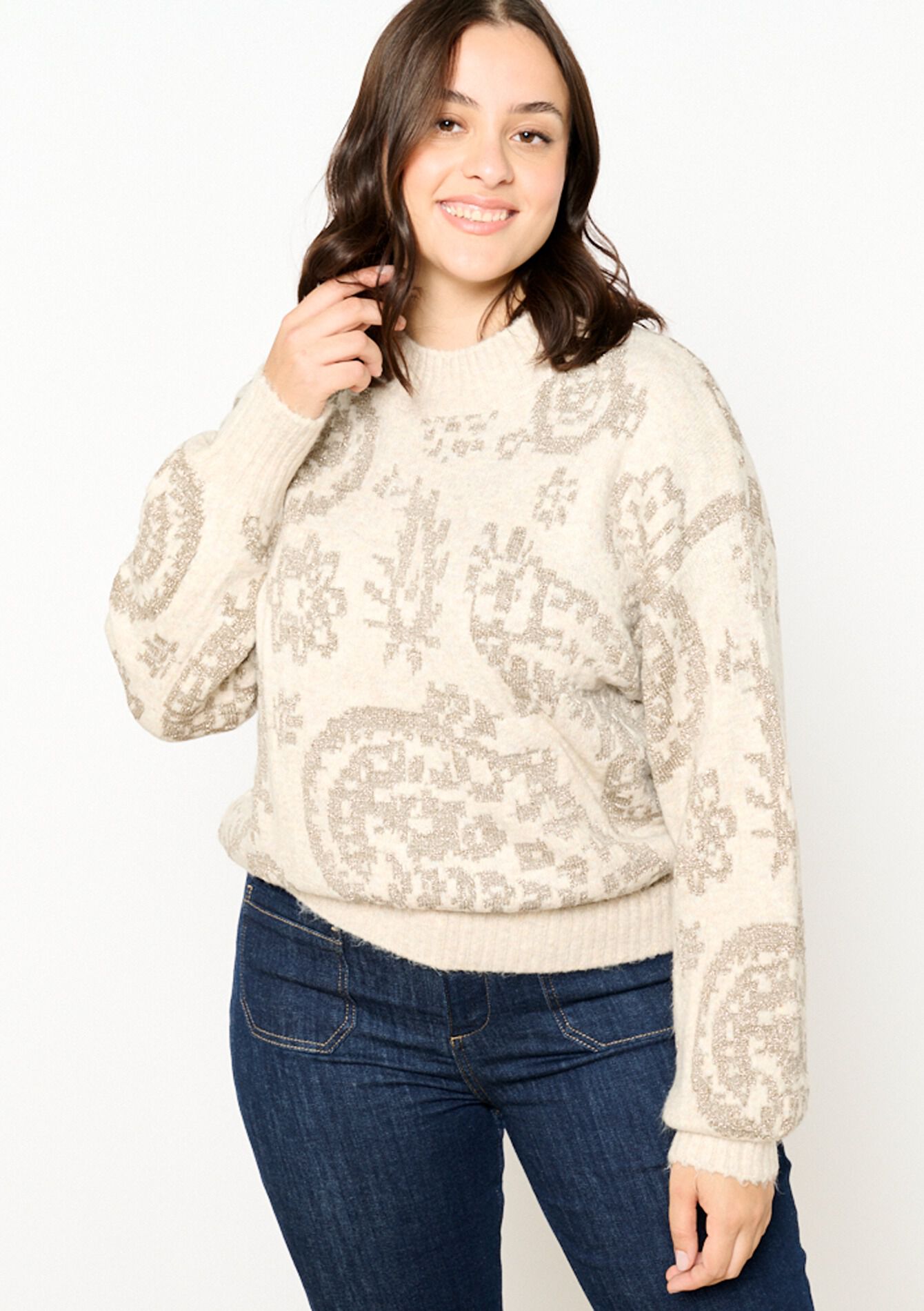 Pull à imprimé Paisley, Pull à imprimé Paisley - BEIGE CHINE - 04006528