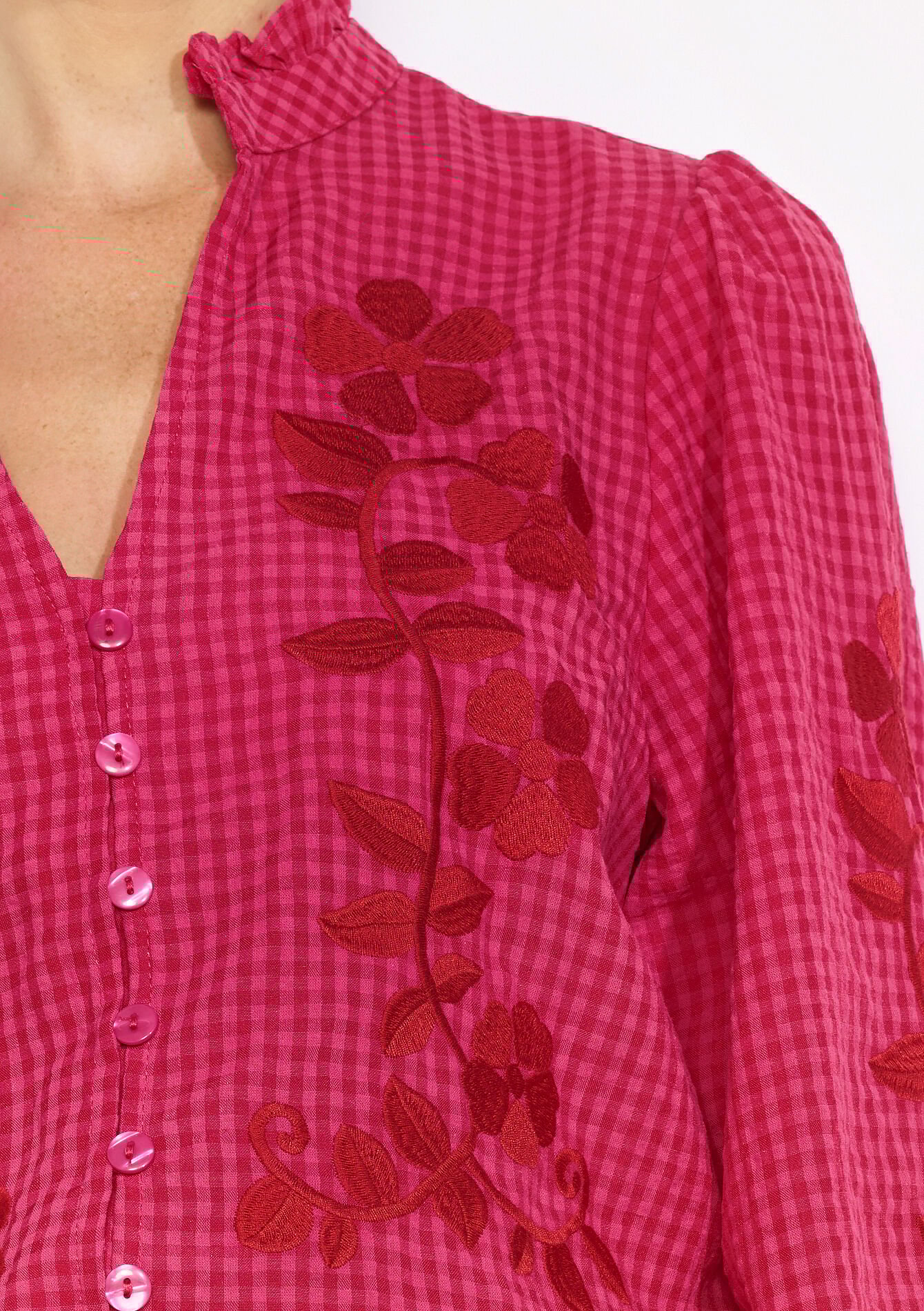 Blouse brodée ample - FUCHSIA - 05702910_5626