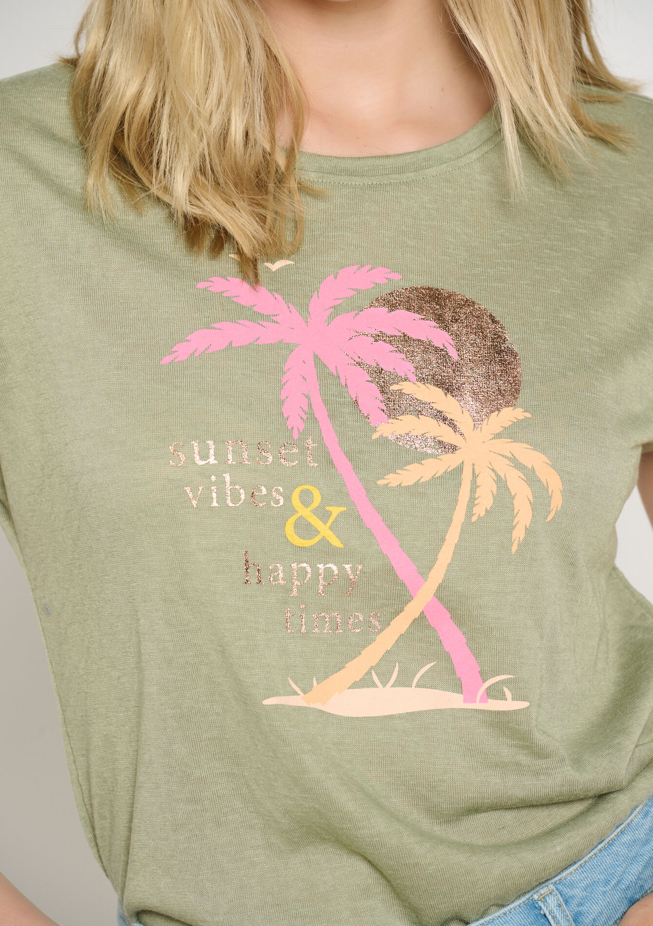 Tropical print t-shirt - KHAKI FADED - 02301690_4326