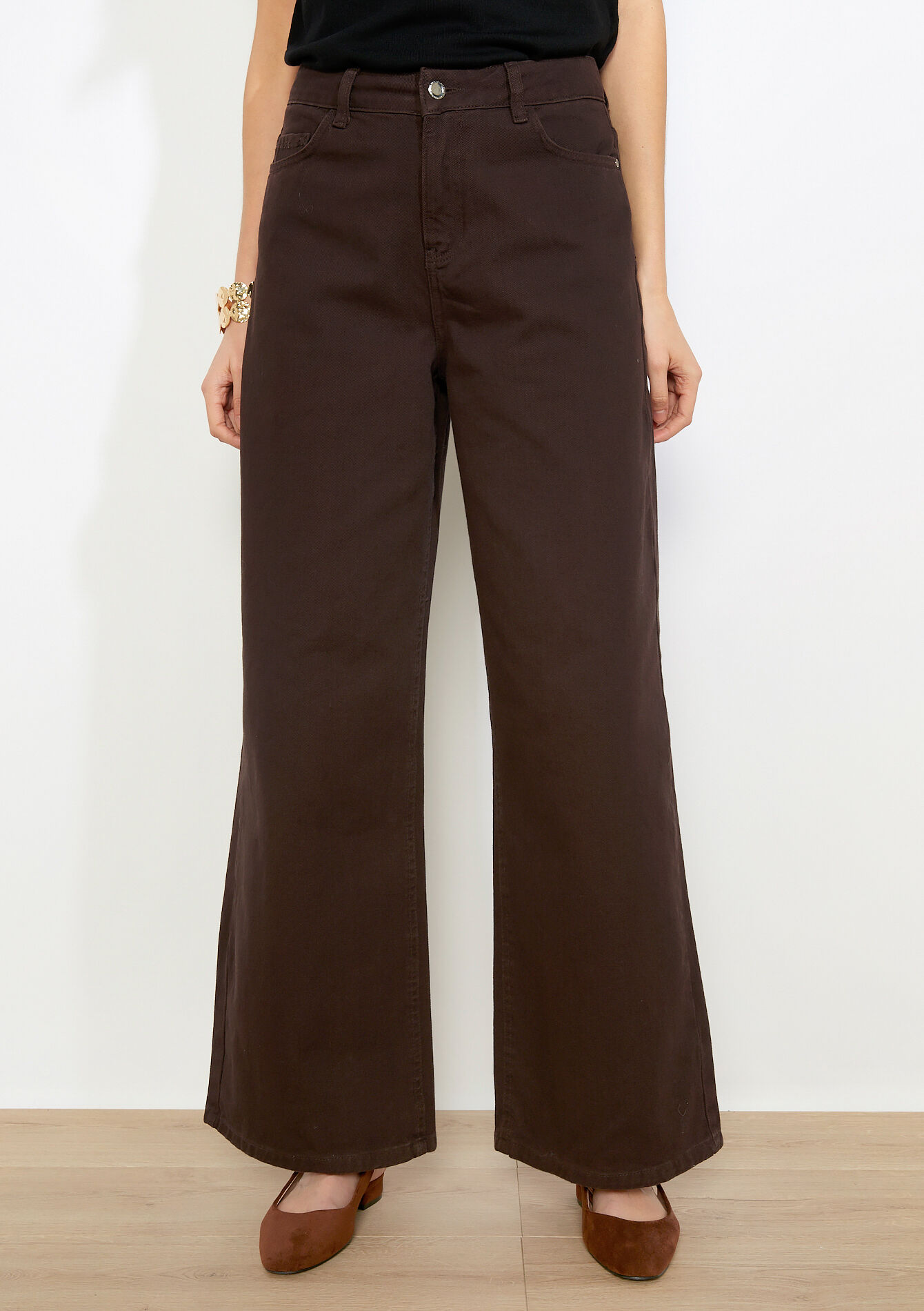 Wijde broek met normale taille - BROWN DARK CHOCOLATE - 06004708_3720