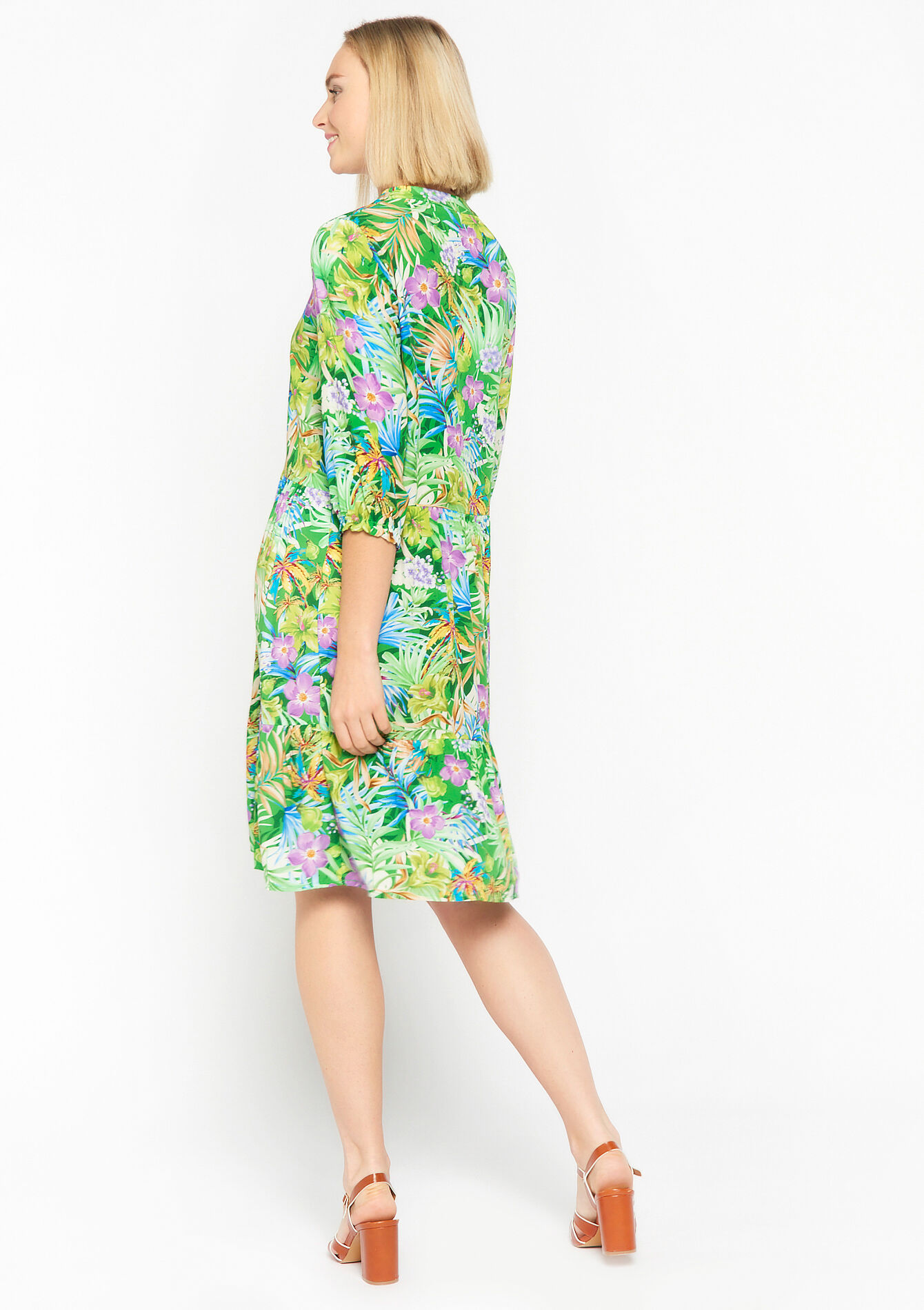 Babydoll jurk met bloemenprint - GREEN APPLE - 08103133_1783