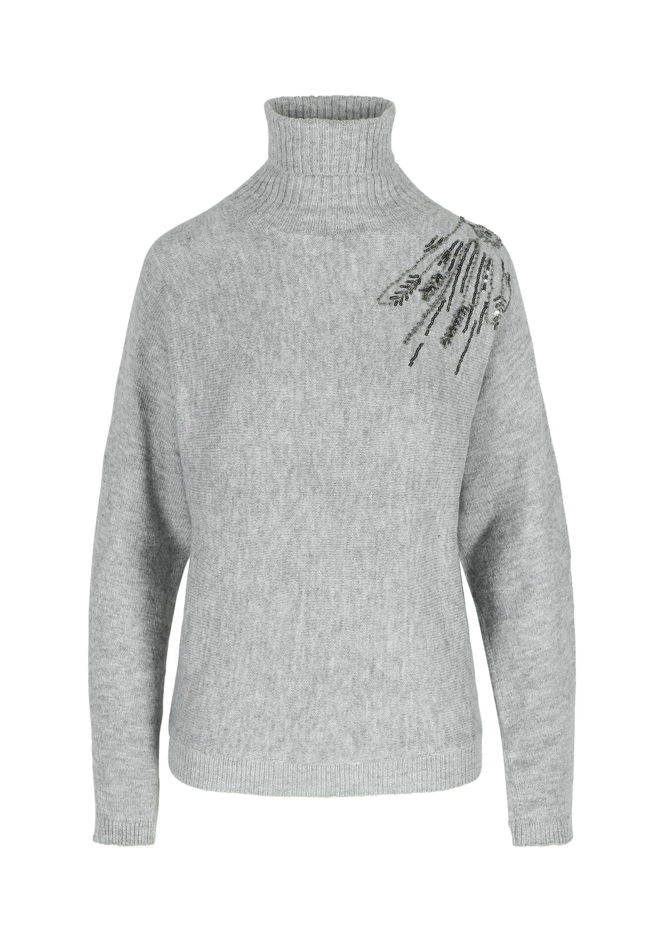Trui met rolkraag en kralendetail - GREY MED MEL - 04101046_3507