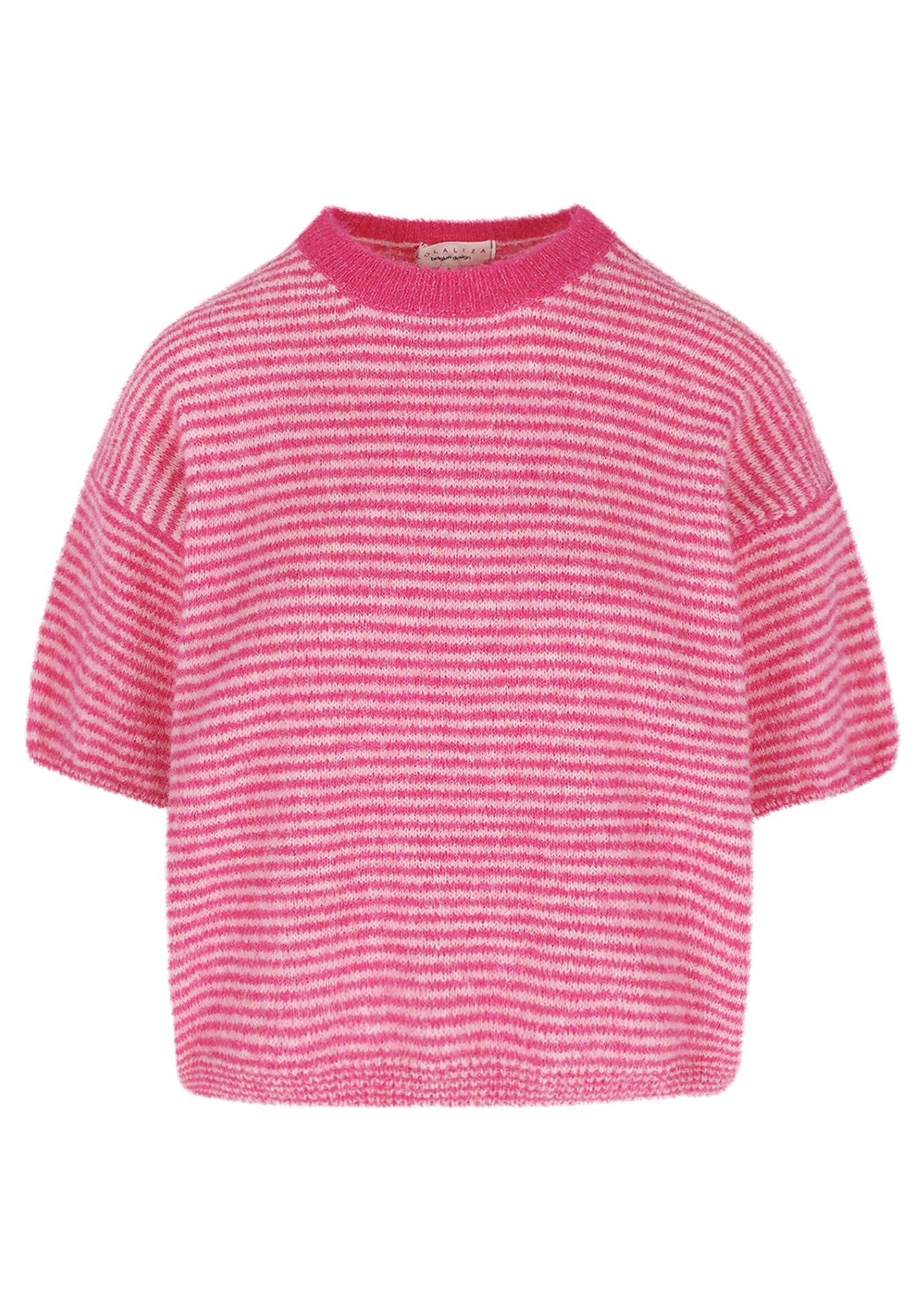 Striped short-sleeve sweater - FUCHSIA - 04007224_5626