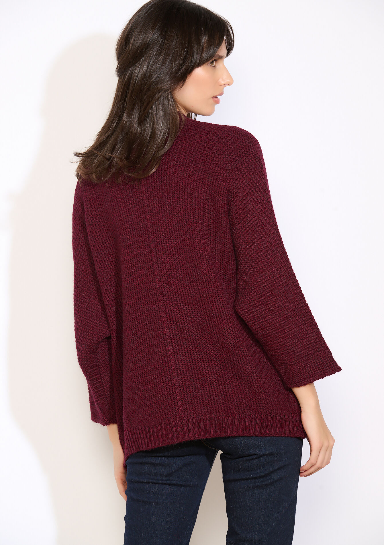 Open knit cardigan, Open knit cardigan - BORDEAU WINE - 04101369_1467
