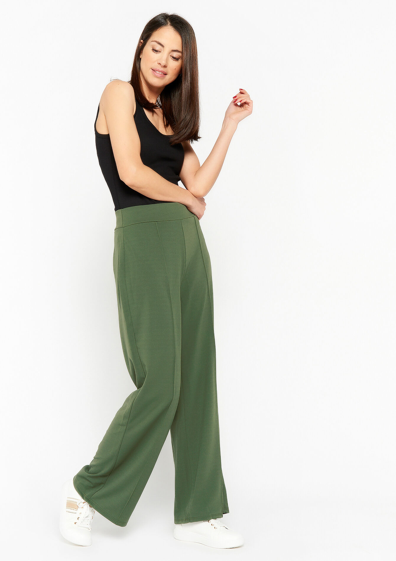 Wijde broek, Wijde broek - KHAKI MED - 06600722_4327