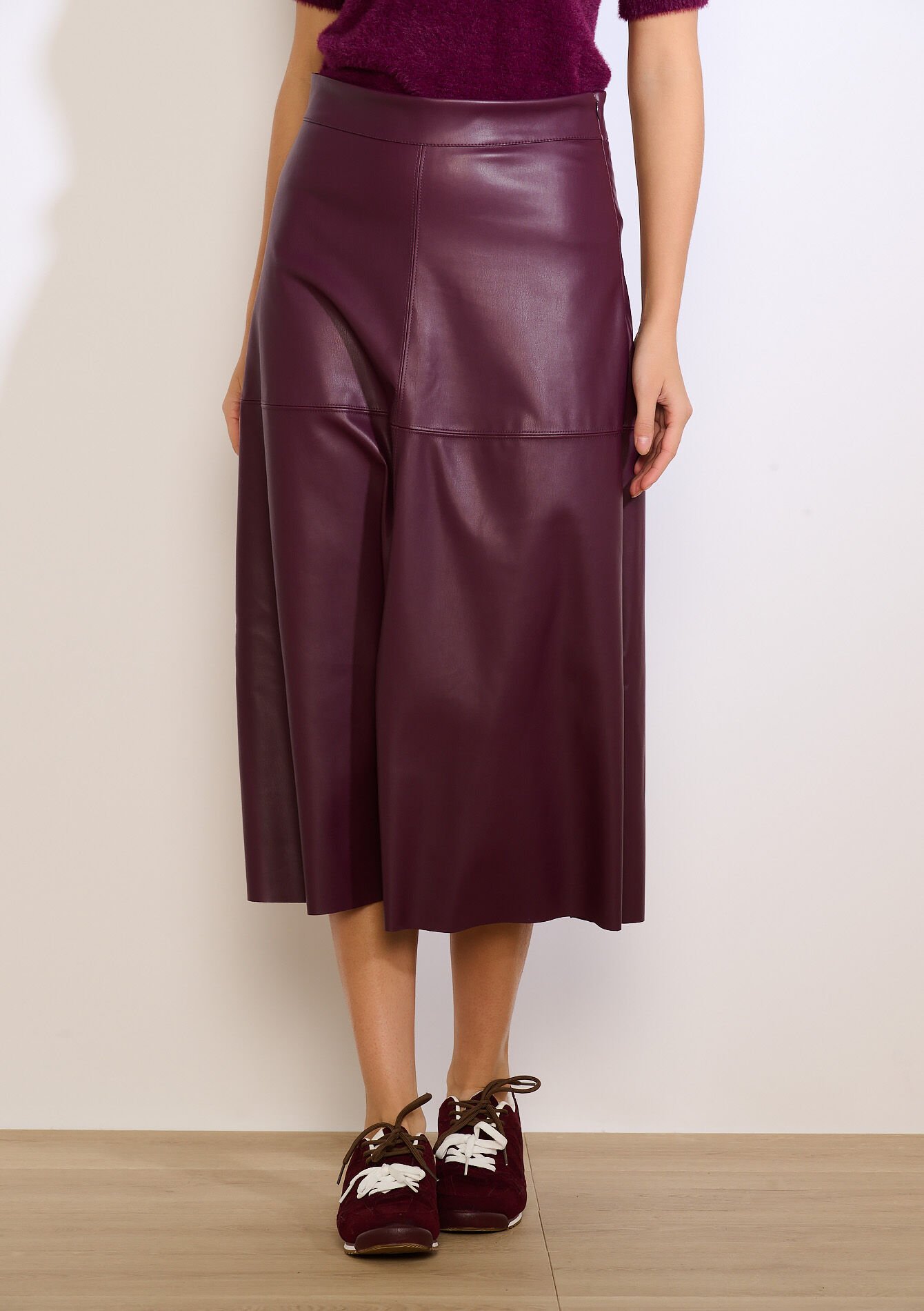 Midi-rok in imitatieleer, Midi-rok in imitatieleer - BORDEAU WINE - 07101404_1467