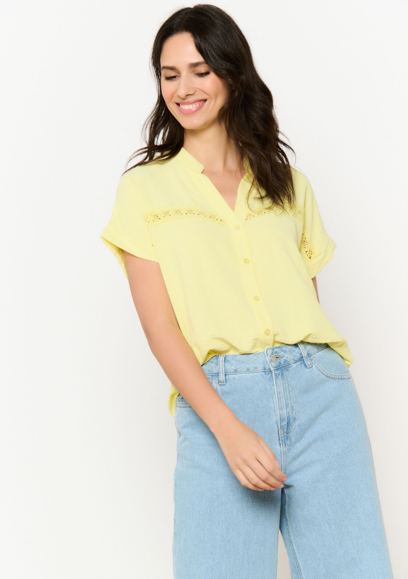 Geborduurde soepele blouse, Geborduurde soepele blouse - YELLOW PASTEL - 05702779_5004