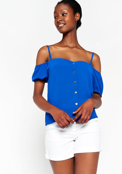 Off-shoulder top with straps - ELECTRIC BLUE - 05701967_1619