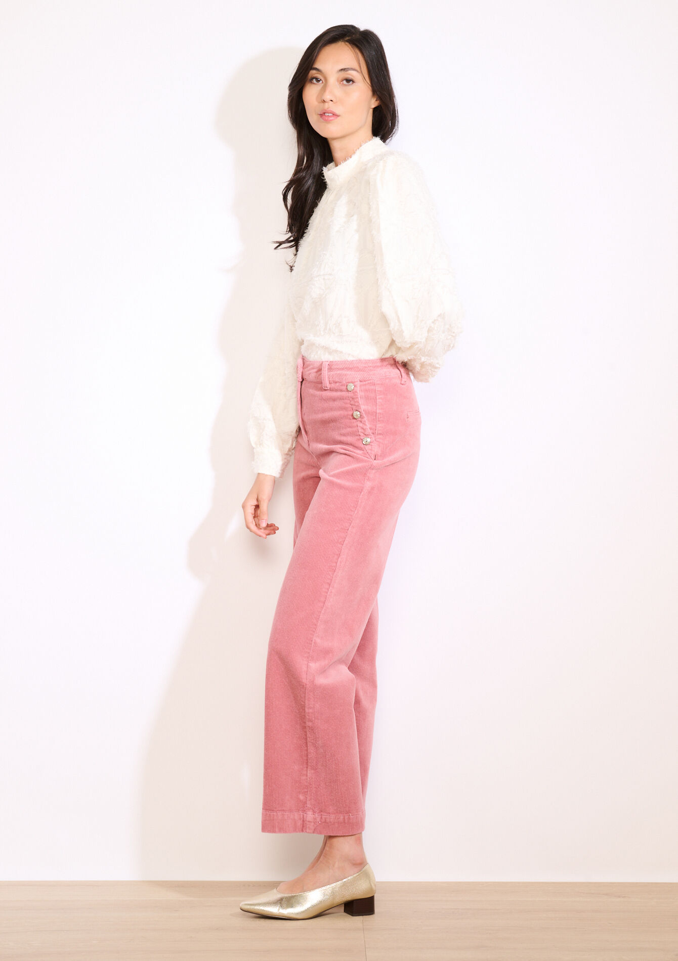 Corduroy broek met knopen, Corduroy broek met knopen - COSMETIC PINK - 06004599_5733