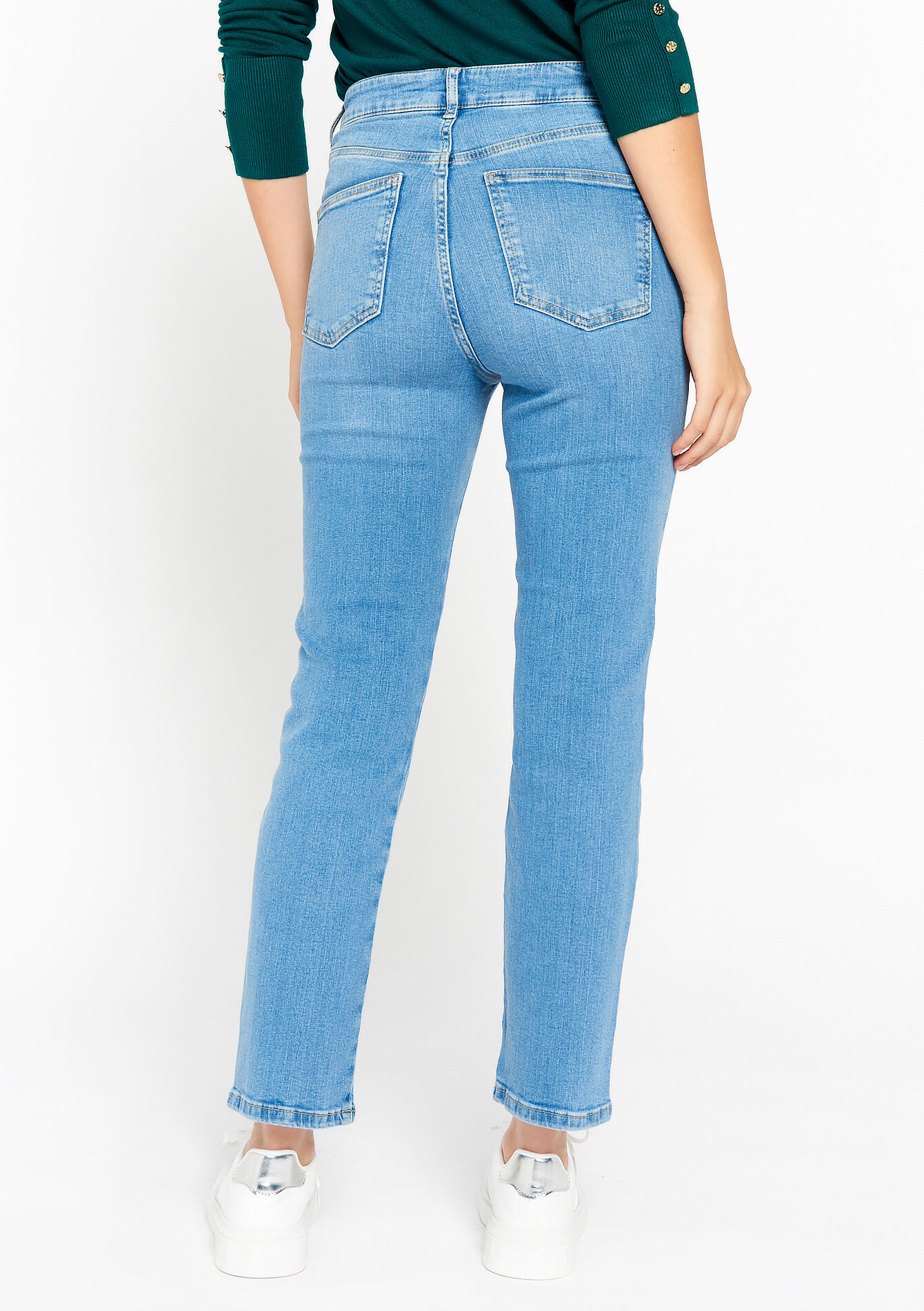 Rechte jeans met hoge taille, Rechte jeans met hoge taille - BLUE BLEACHED - 22000486_0502