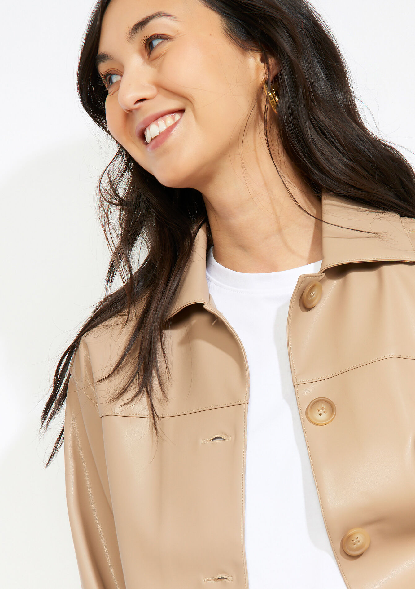 Korte jas met knopen - BEIGE SAND - 09101160_1940