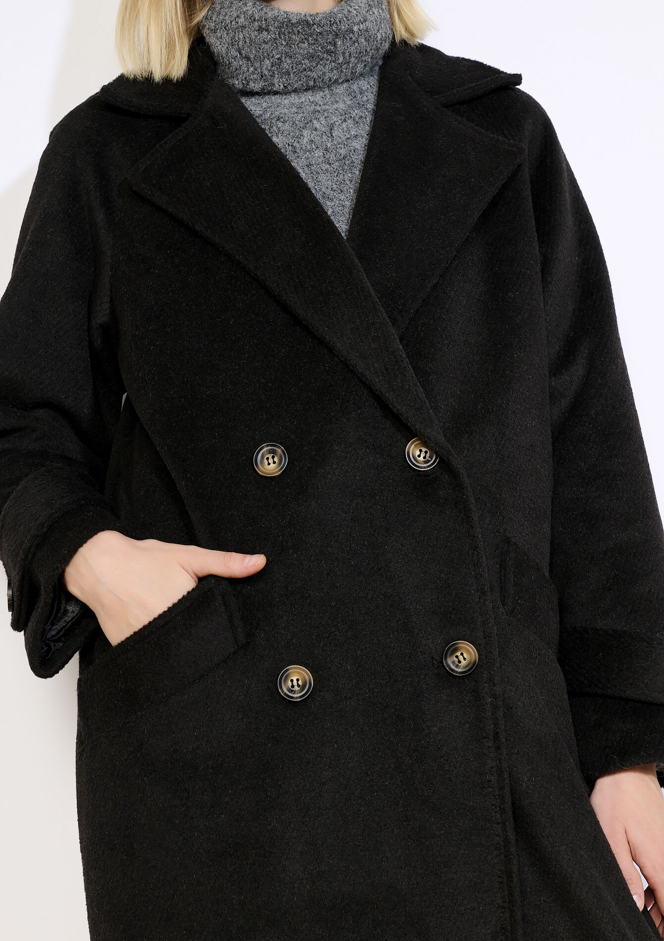 Lange jas met dubbele rij knopen, Lange jas met dubbele rij knopen - BLACK - 23000808_1119