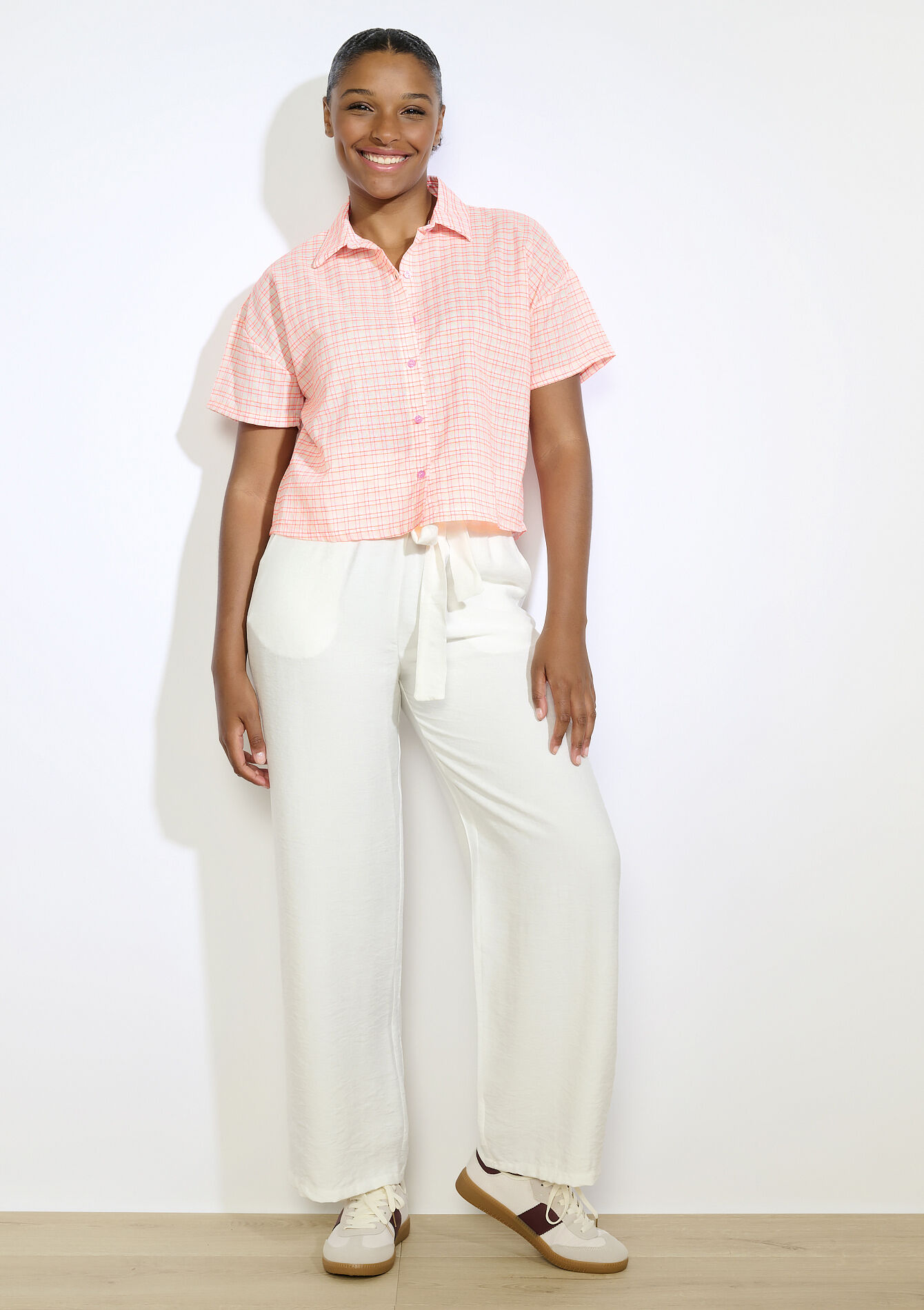 Korte geruite blouse, Korte geruite blouse - ORANGE BRIGHT - 05702923_1255