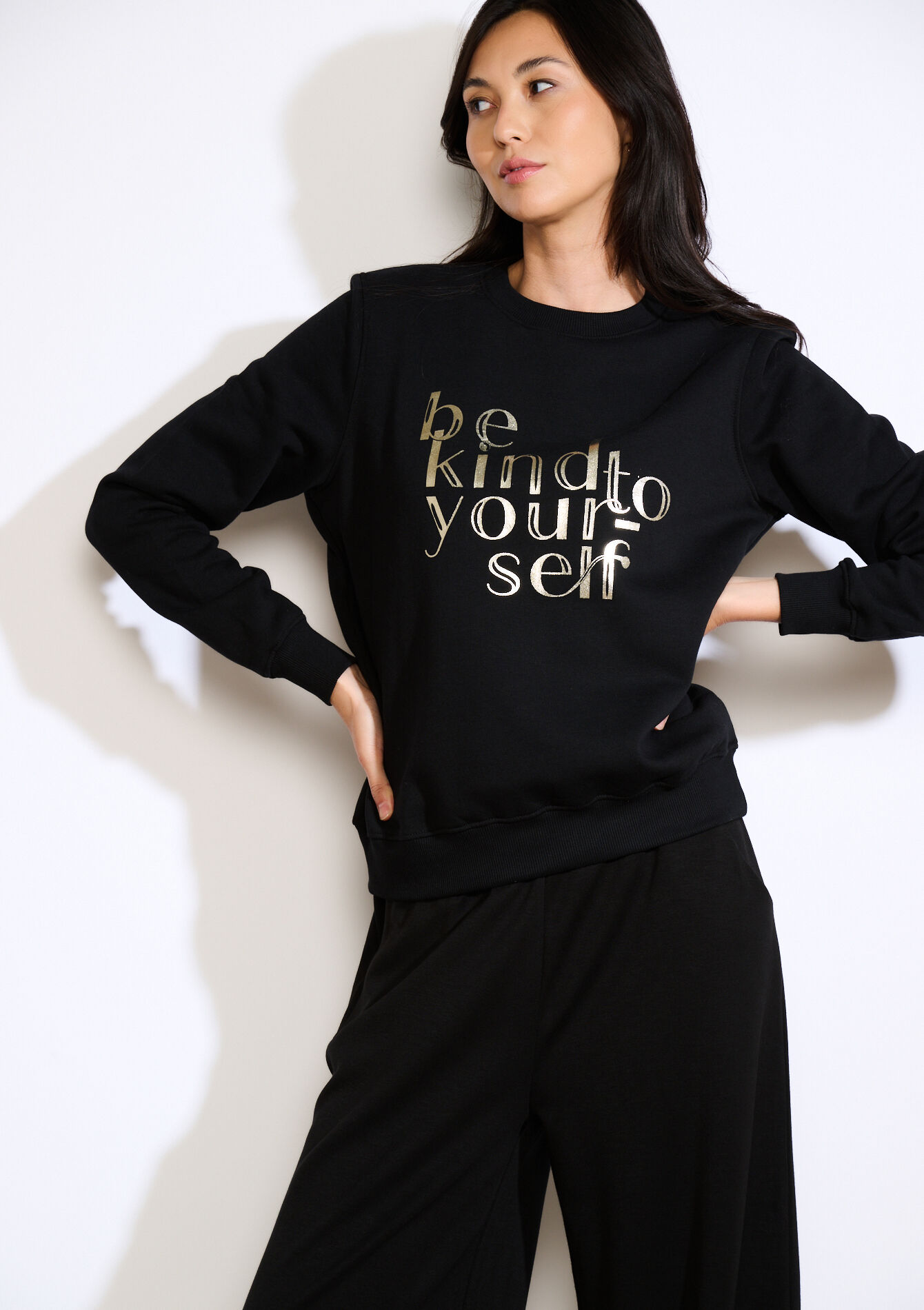 Sweater met positieve tekst, Sweater met positieve tekst - BLACK - 03001763_1119