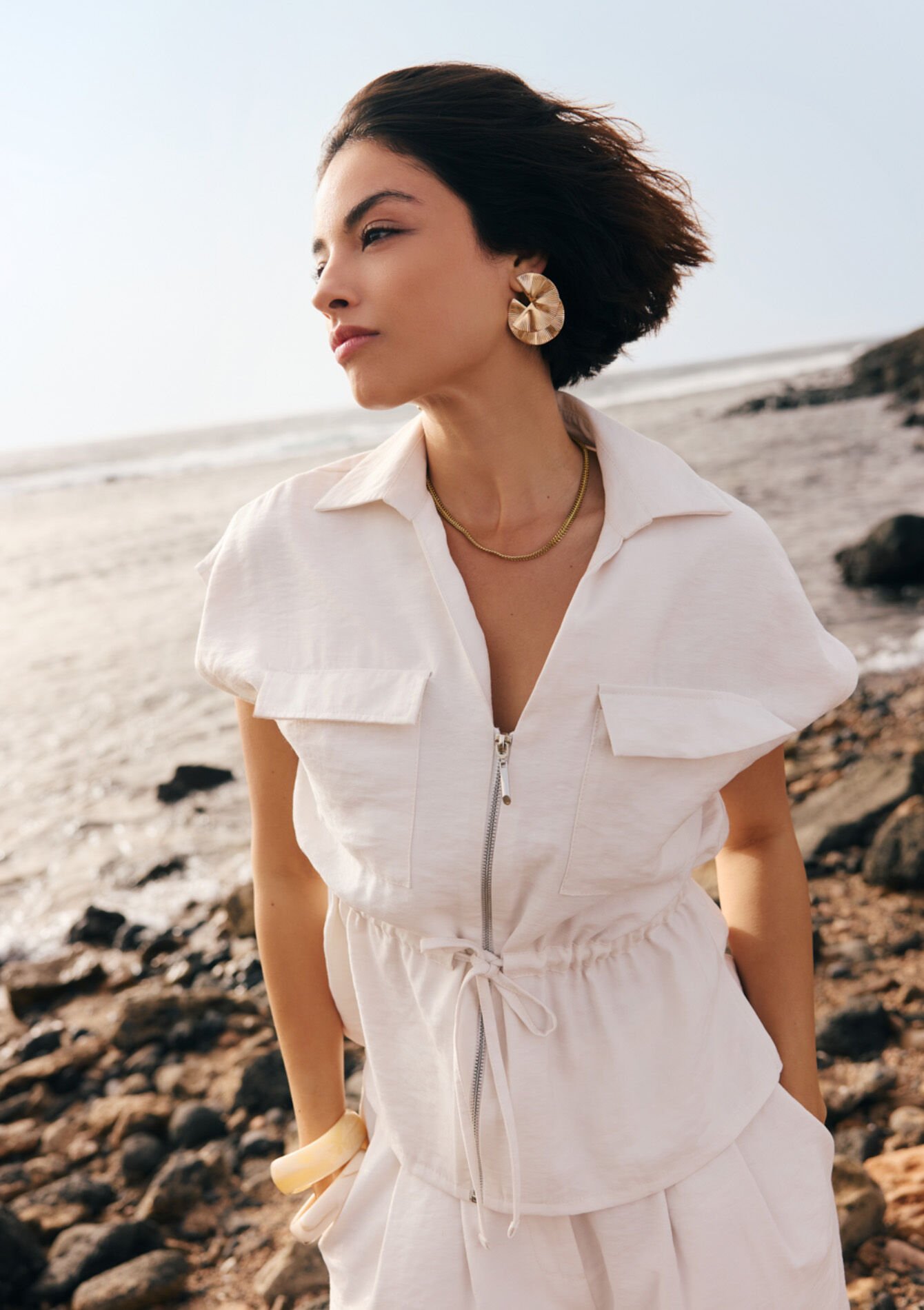 Mouwloze jas met rits, , hi-res