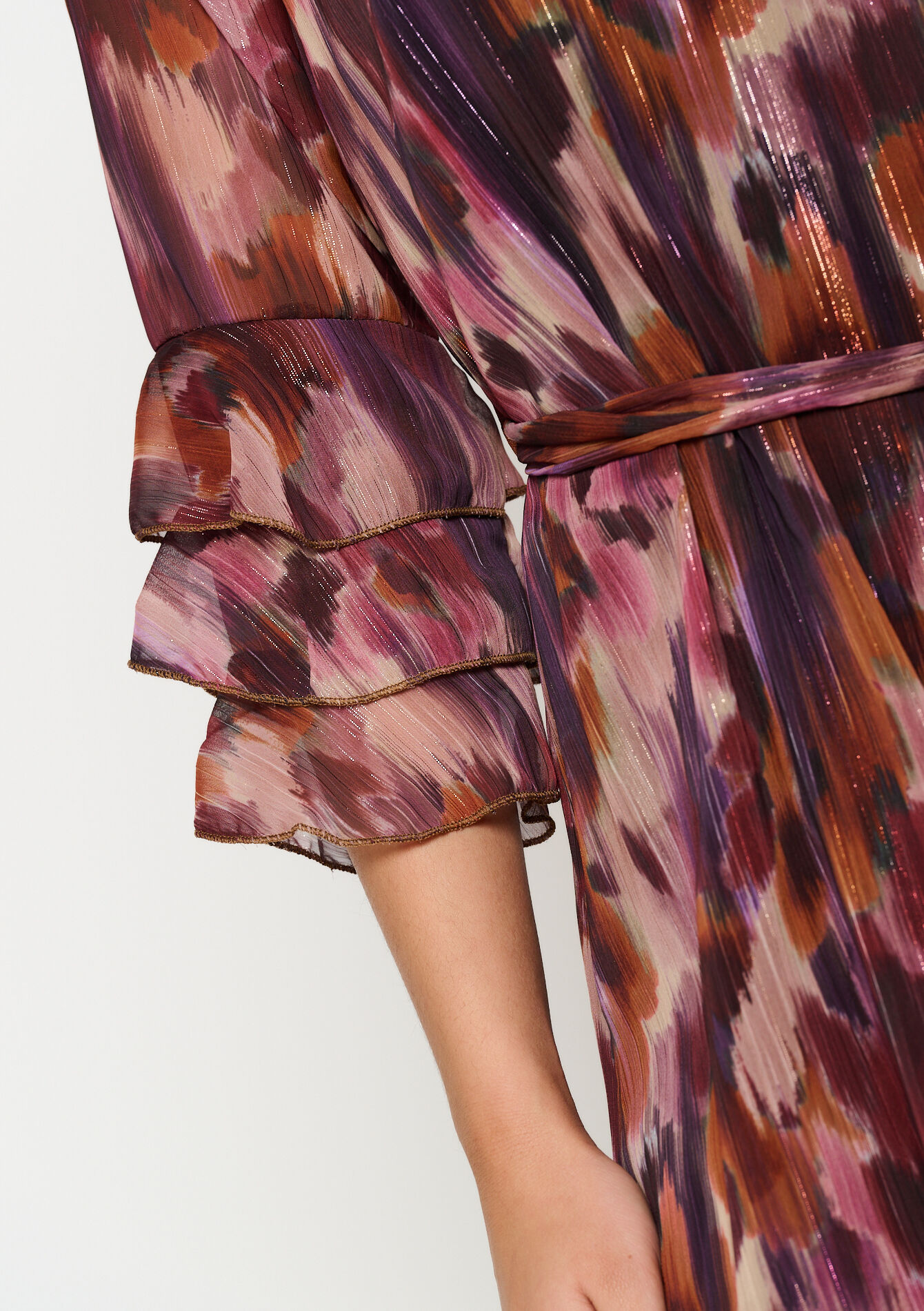 Lurex jurk met blurry print, Lurex jurk met blurry print - AUBERGINE - 08103955_1537