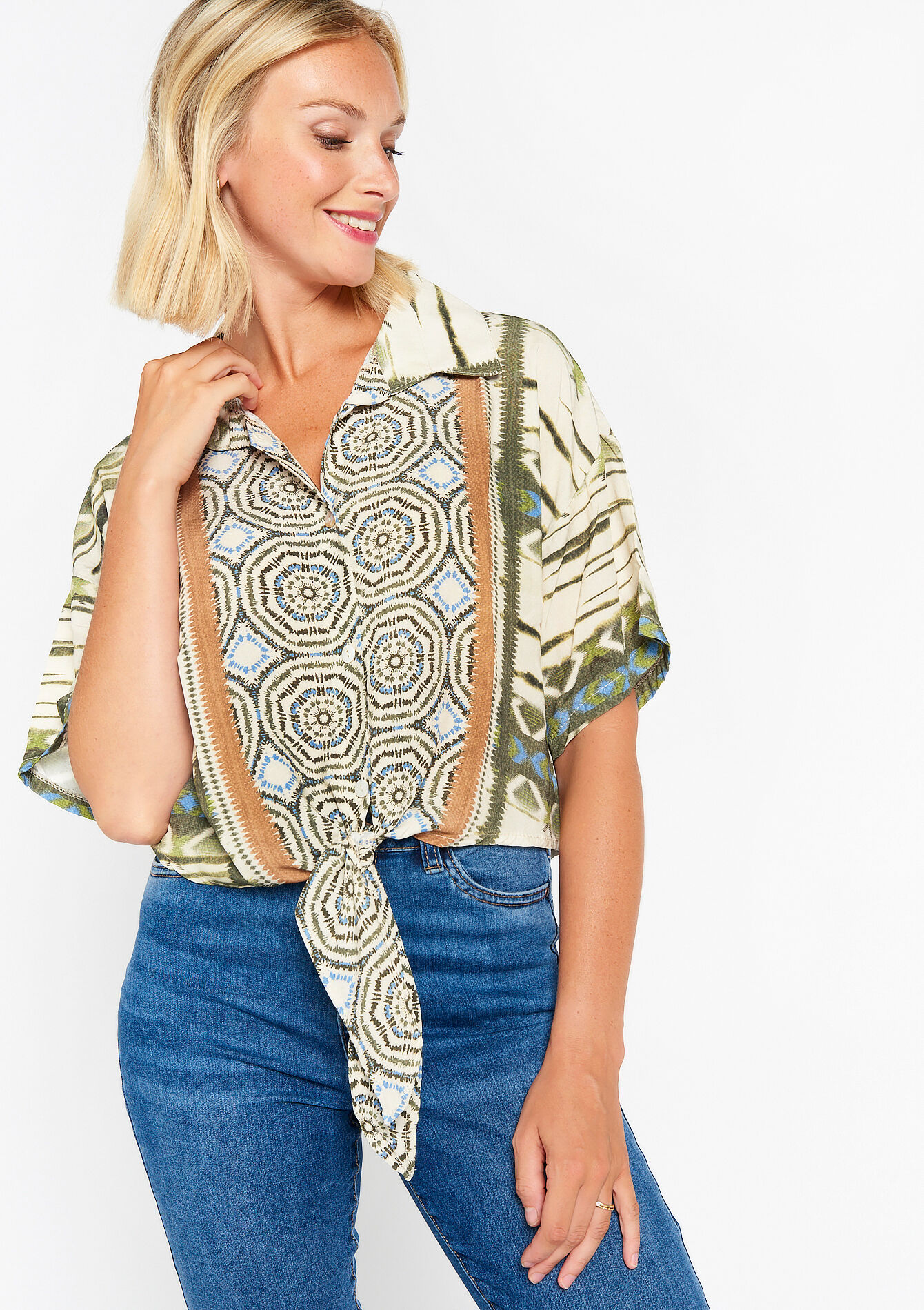 Hemd met batik, Hemd met batik - LIGHT KHAKI - 05702298_4405