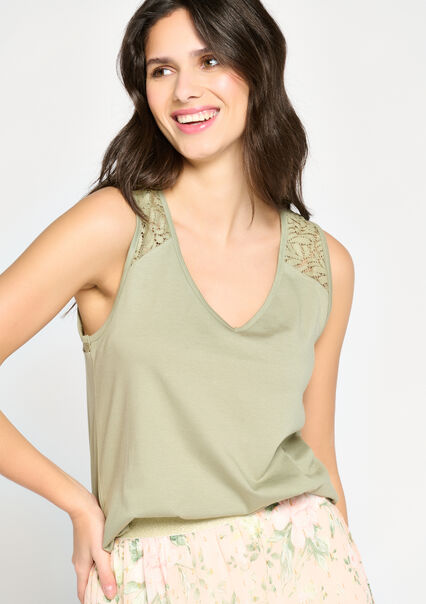 Top with lace - KHAKI MED - 02200341_4327